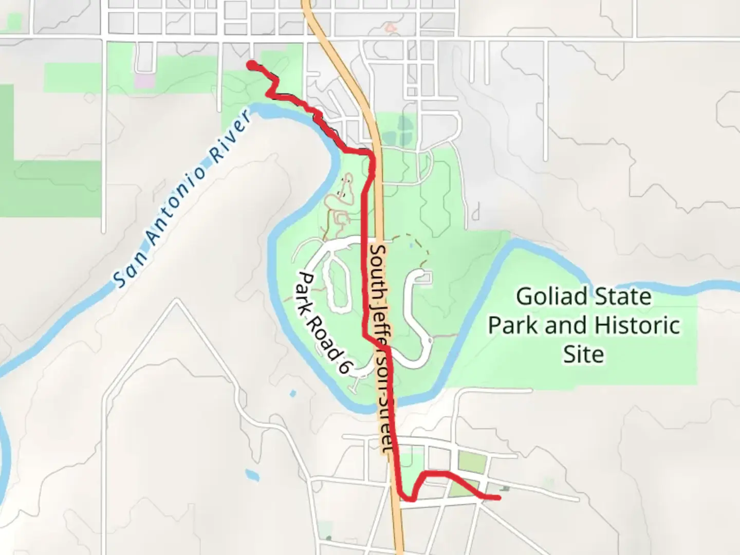 An image depicting the trail Goliad State Park and its surrounding area.
