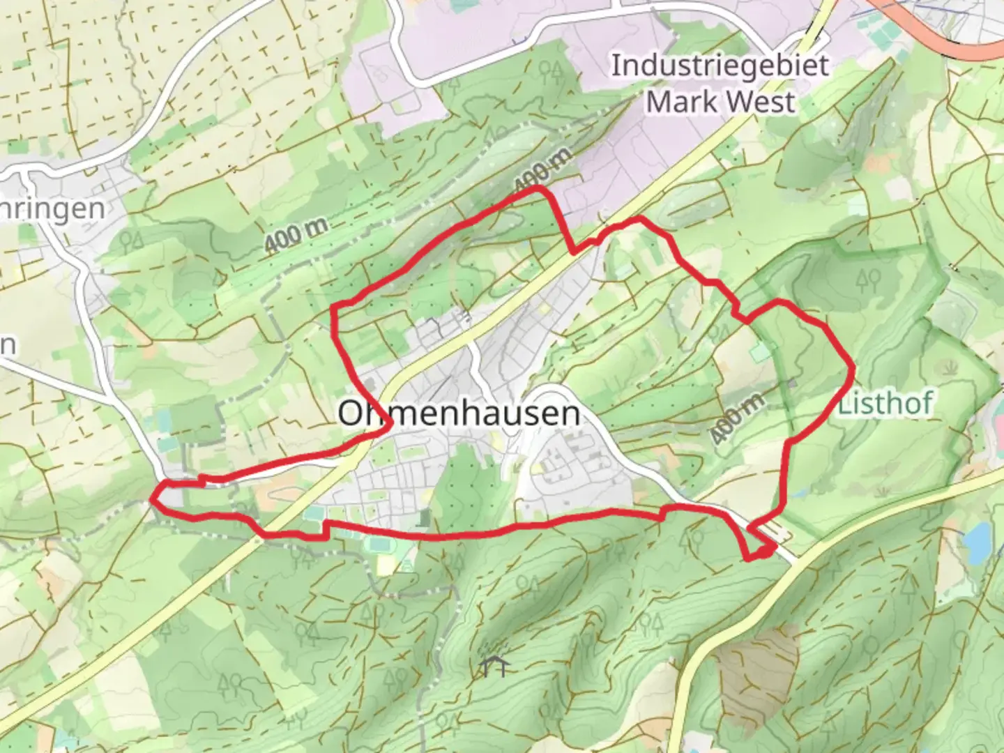 An image depicting the trail Rund um Ohmenhausen and its surrounding area.
