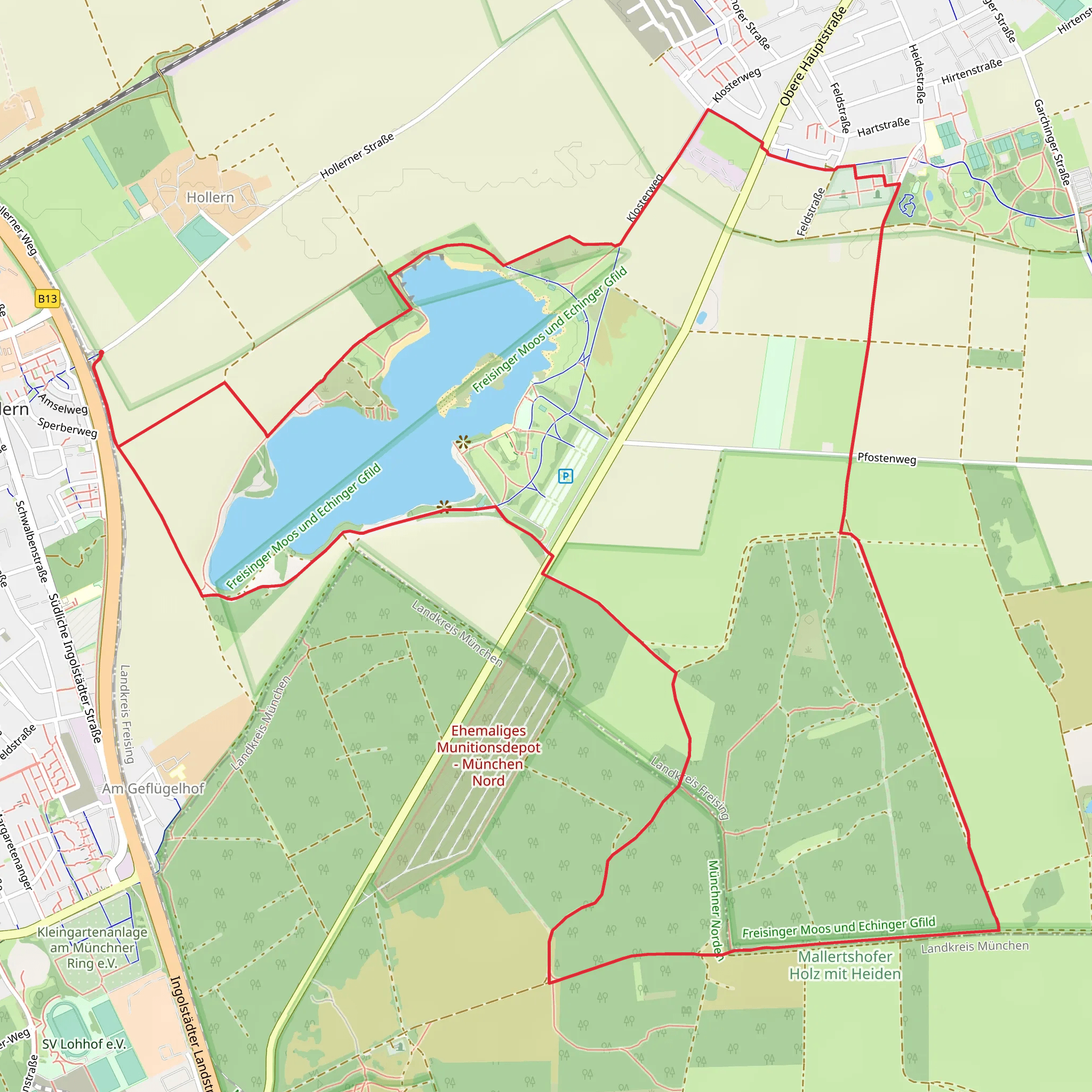 Hollerner See and Mallertshofer Holz mit Heiden Loop mobile static map