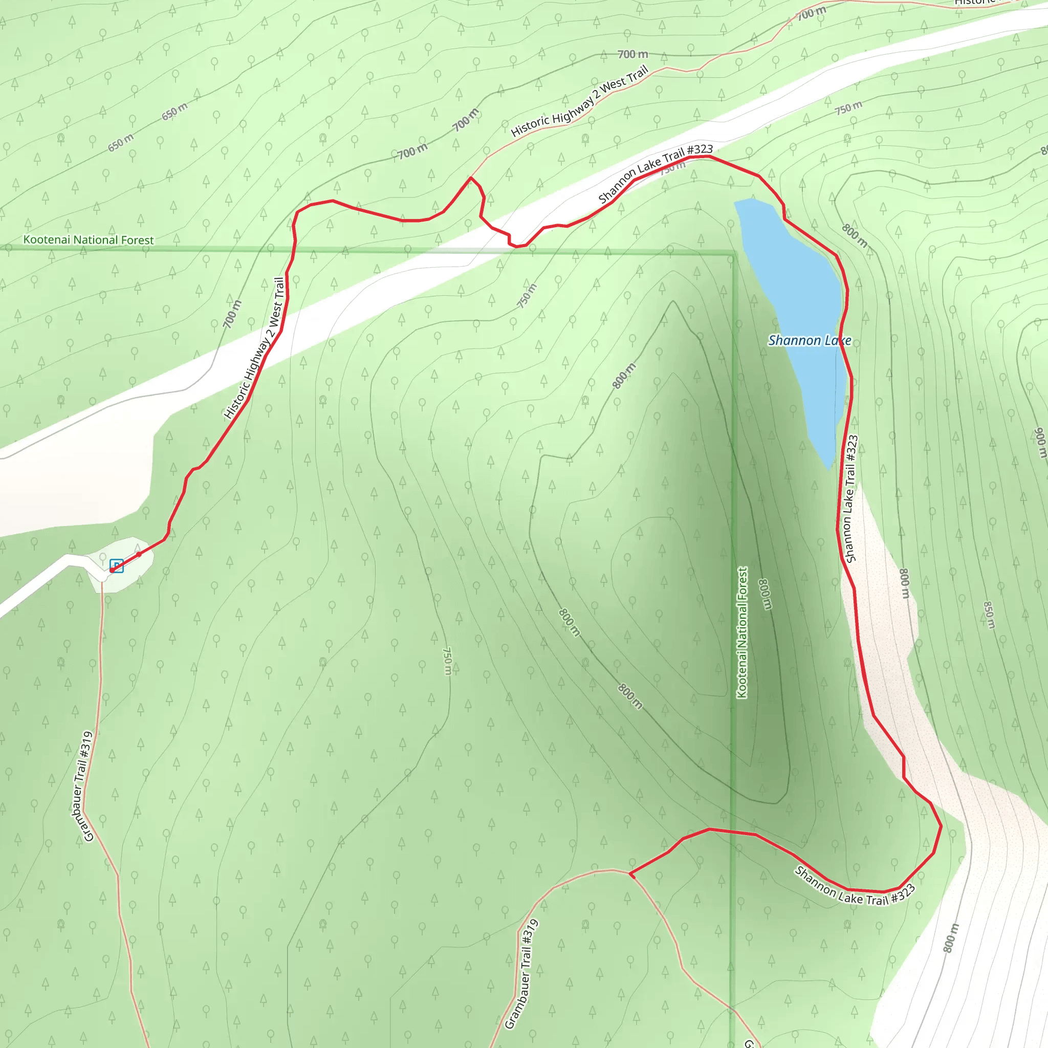 Shannon Lake via Historic Highway 2 West Trail mobile static map