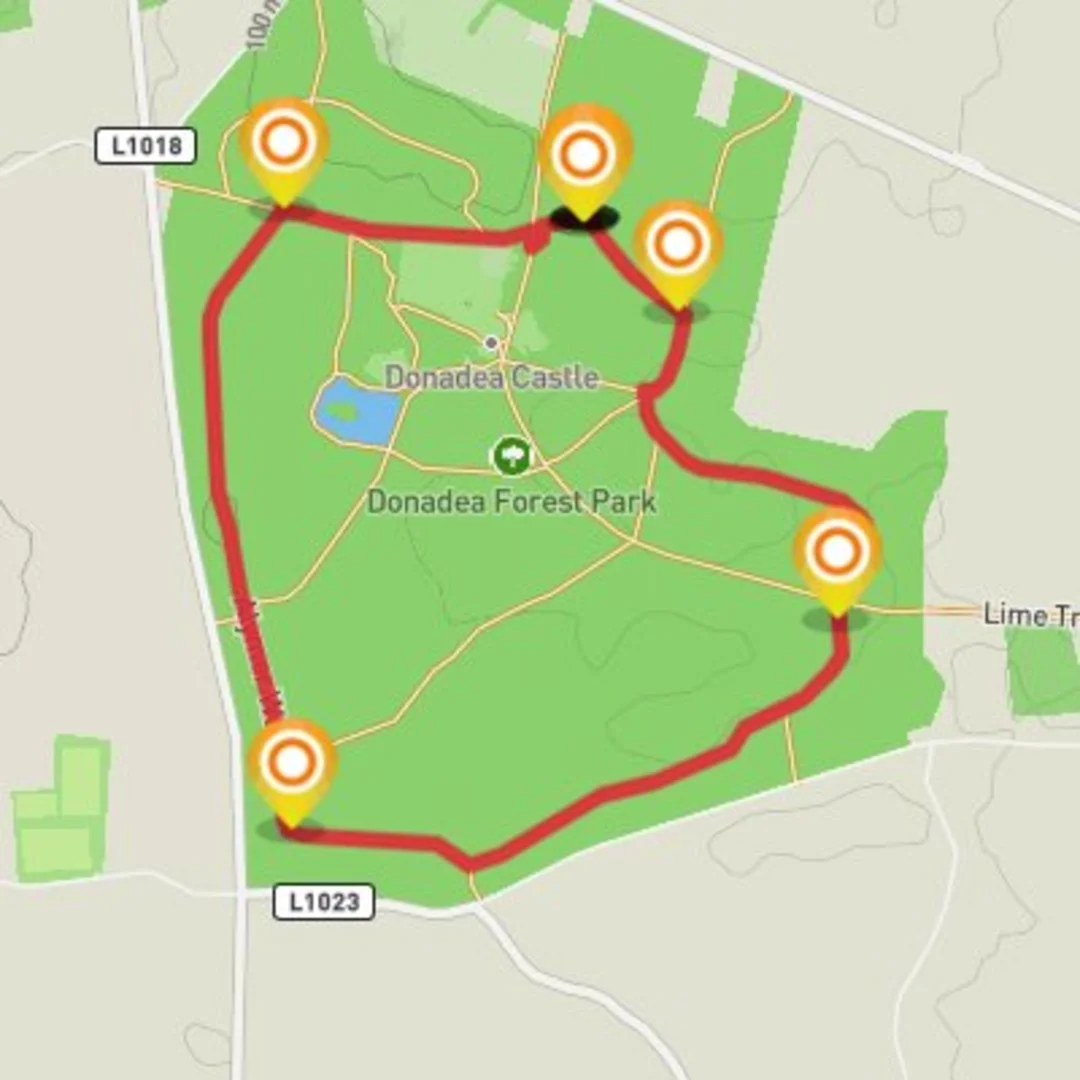 An image depicting the trail Donadea long loop and its surrounding area.