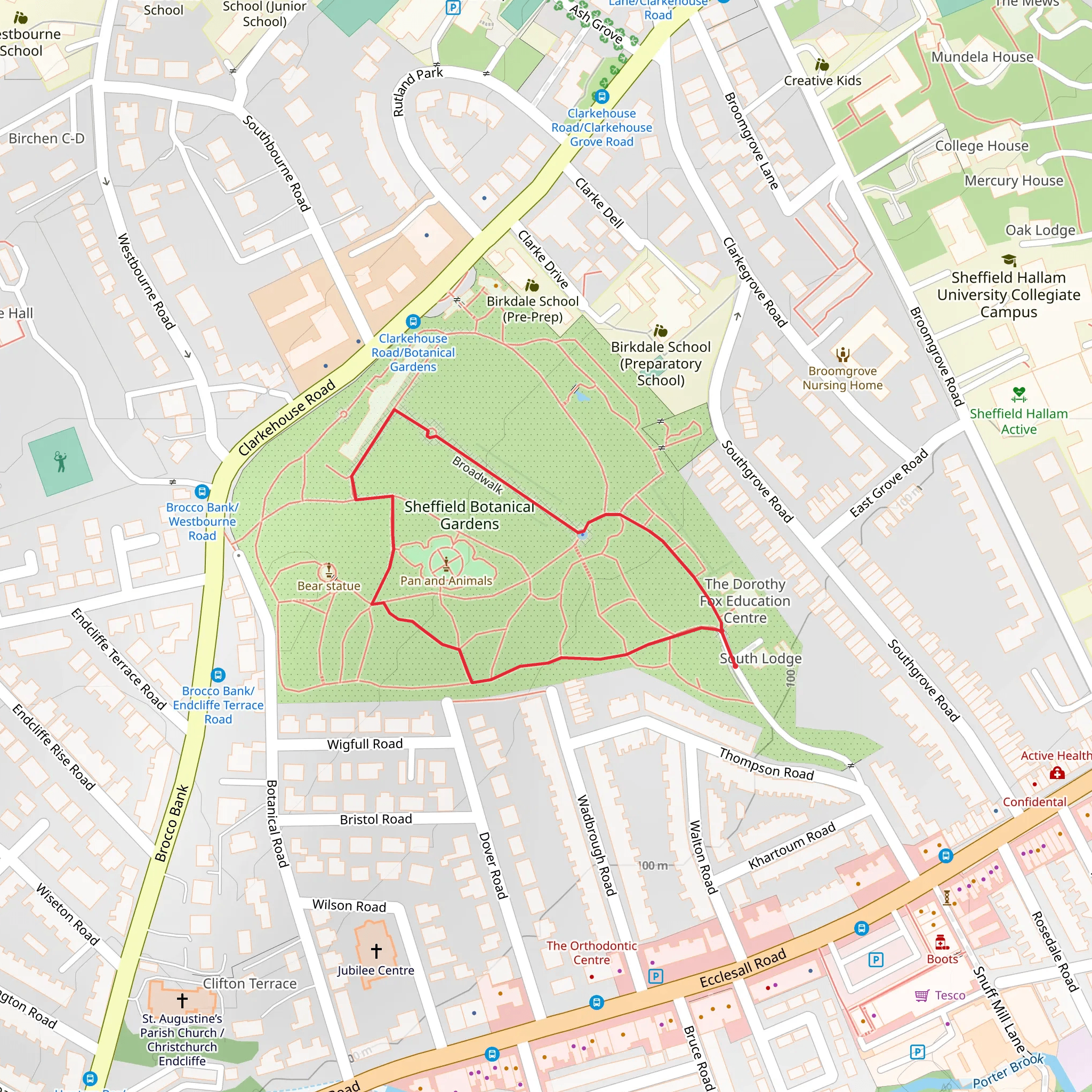 Sheffield Botanical Gardens Loop mobile static map