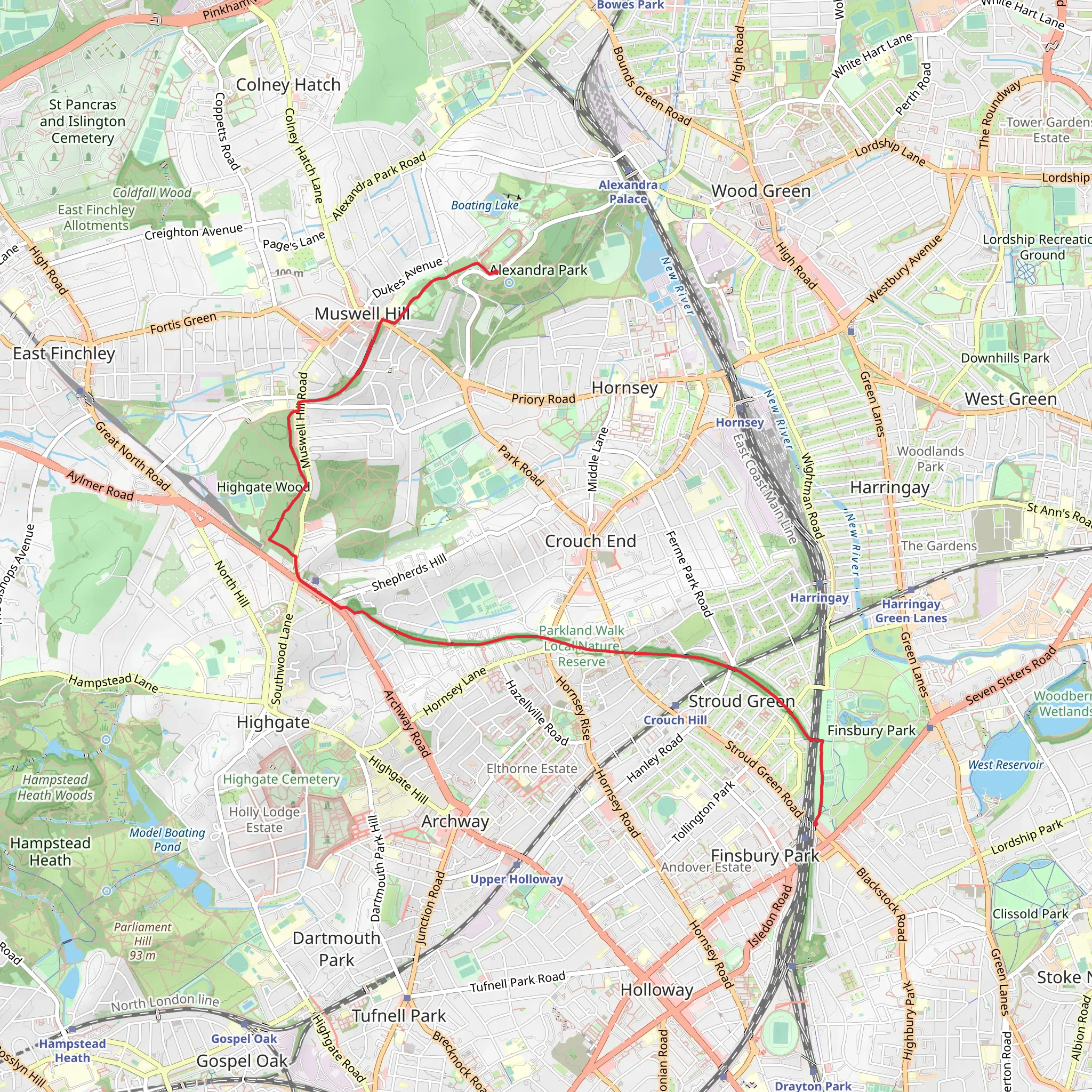 Highgate Wood and Parkland Walk Local Nature Reserve mobile static map