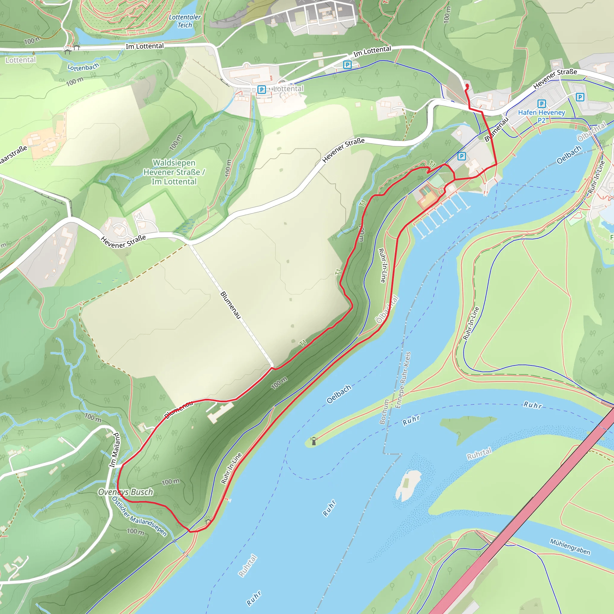 Ruhrlandheim and Auf dem Kalwes Loop via O Rund um Stiepel mobile static map