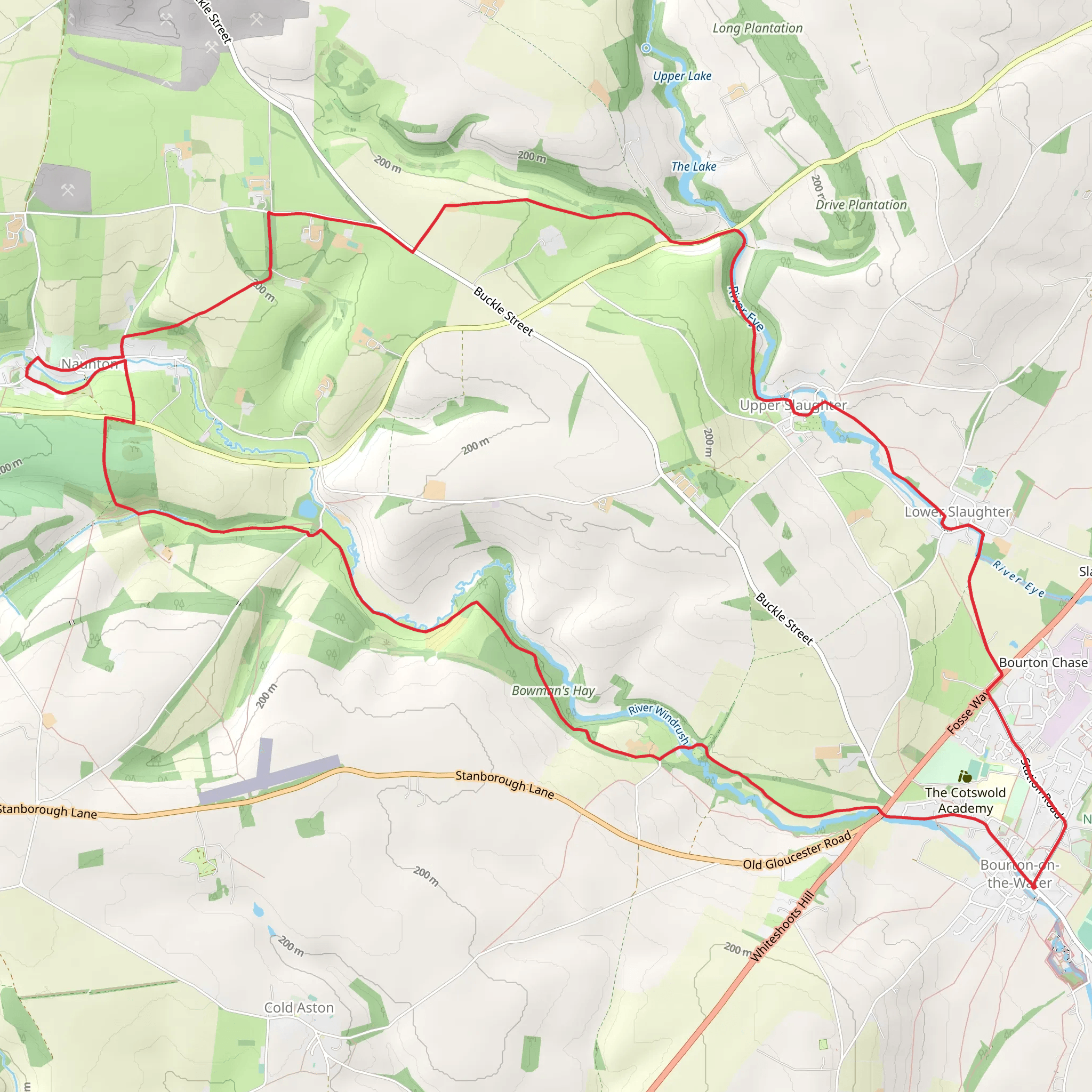 Naunton and the Slaughters from Bourton-on-the-Water mobile static map