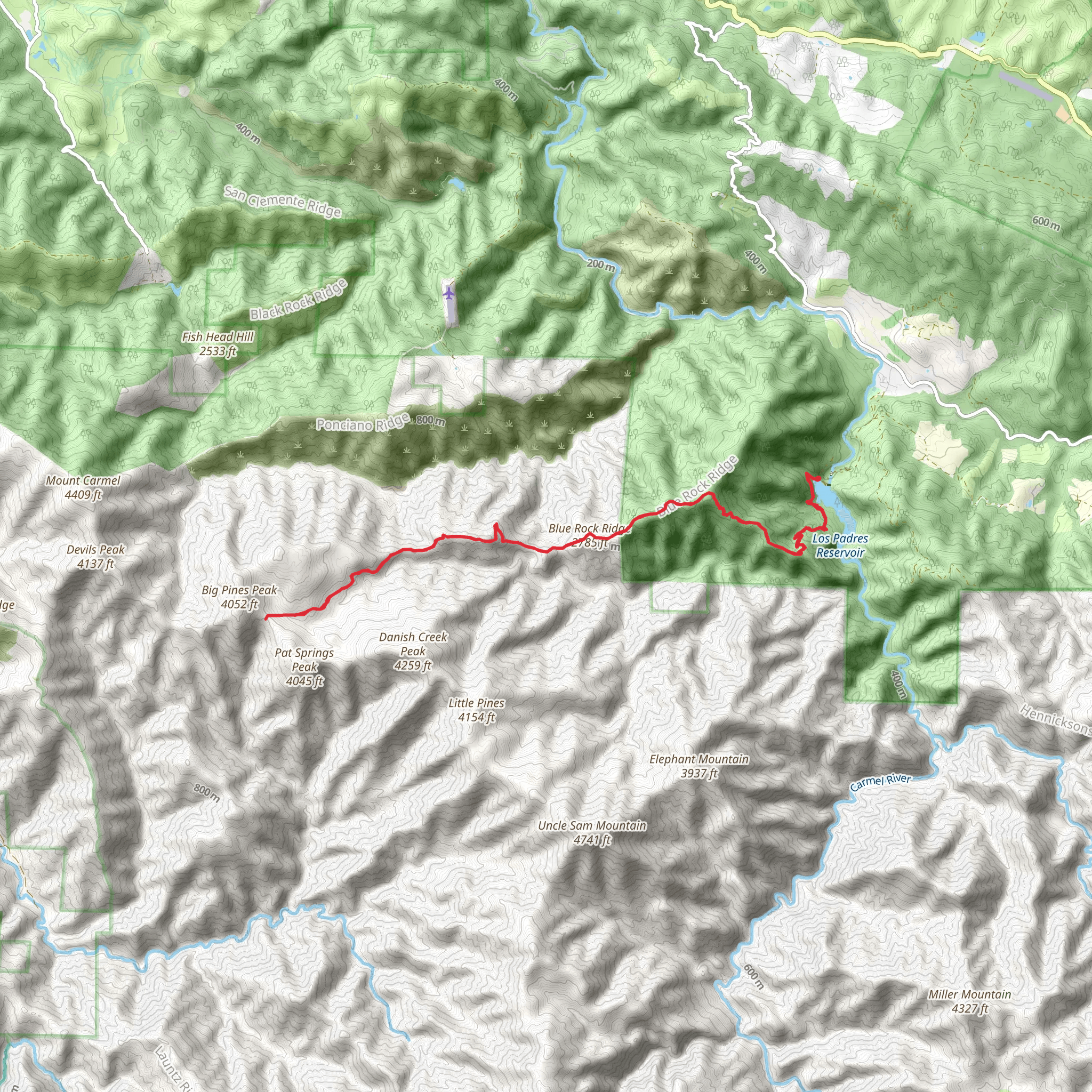 Big Pine via Carmel River Trail mobile static map