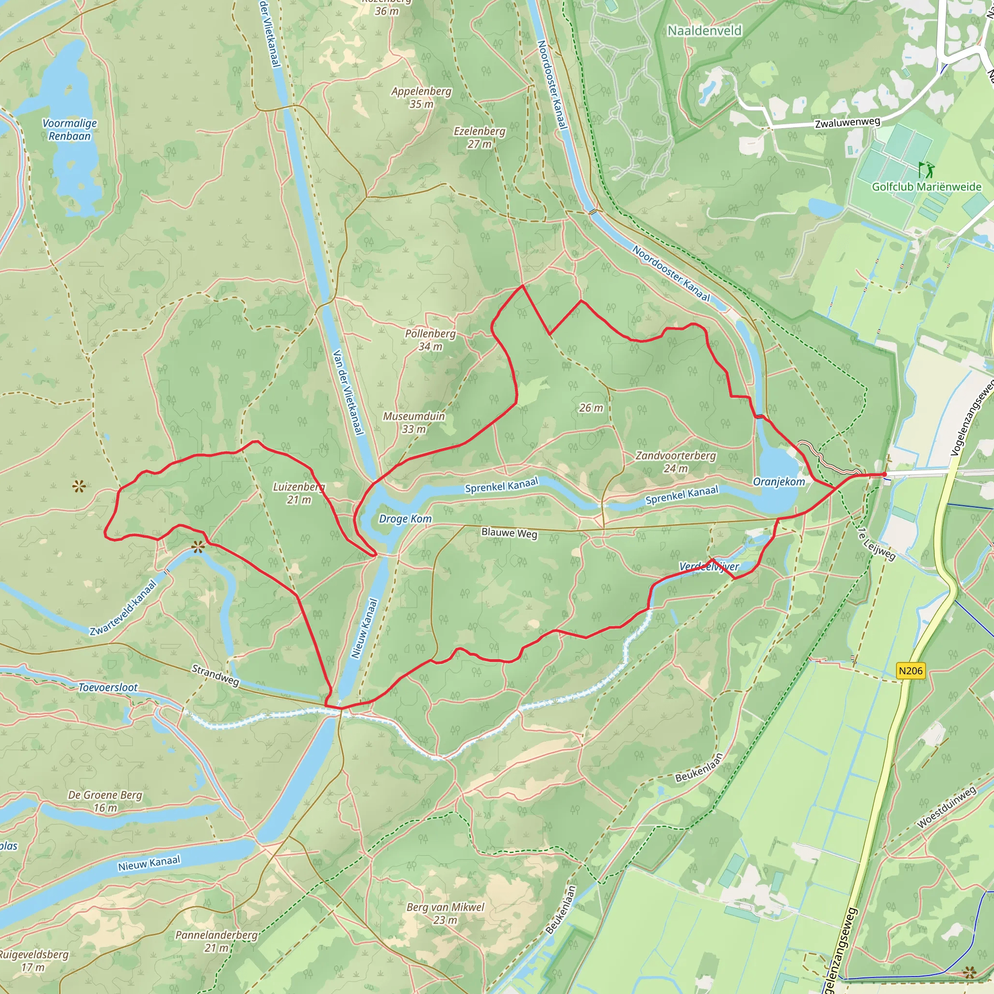 Oranjekon, Vinkenveld and Bezoekerscentrum Loop mobile static map