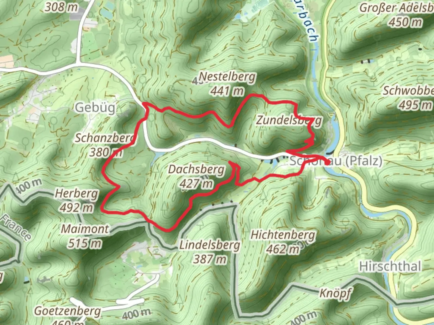 An image depicting the trail Dachs Weg and its surrounding area.