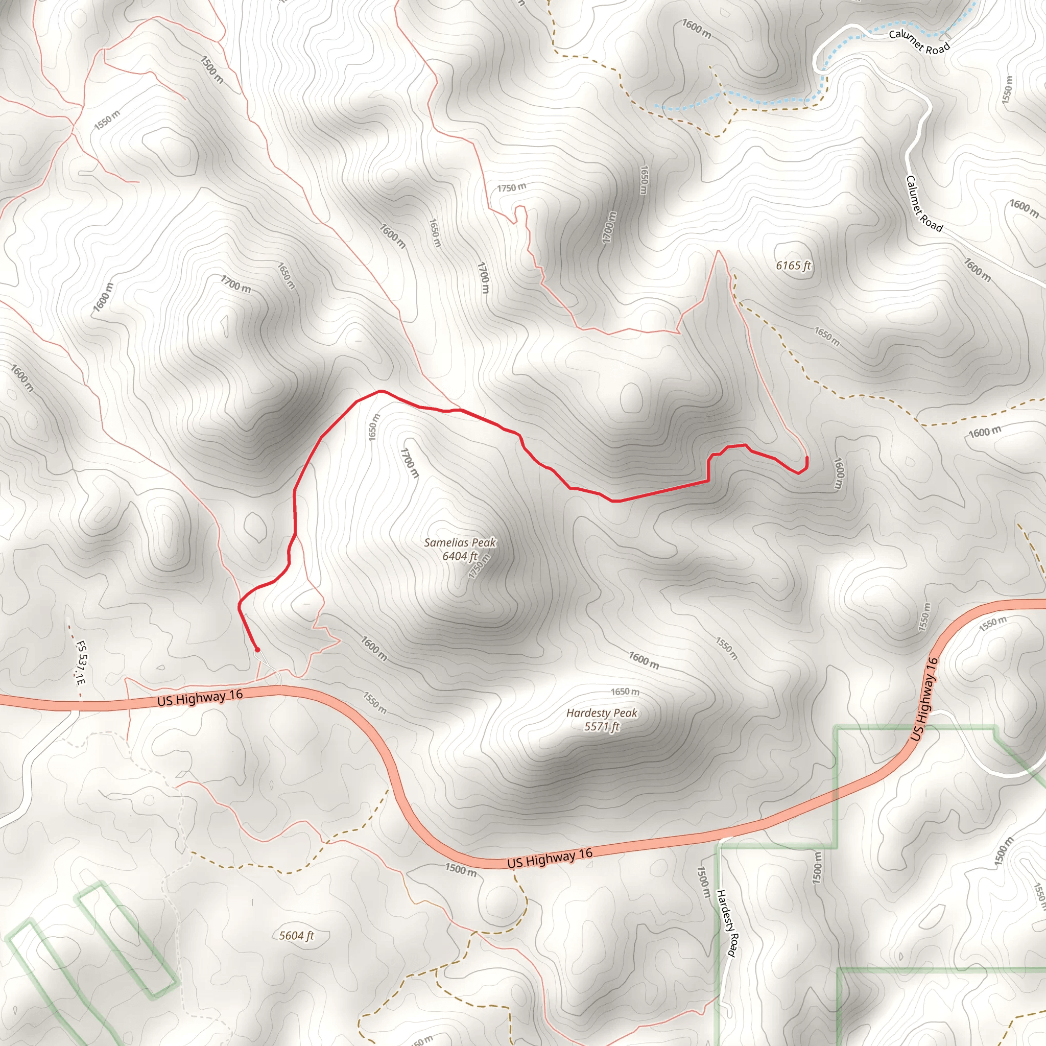 Centennial Short Trail from US Highway 16 mobile static map