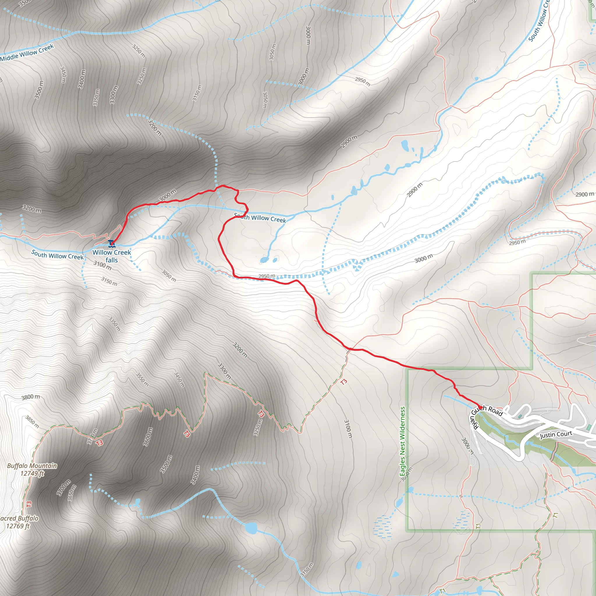 Willow Creek Falls side via Buffalo Cabin Trail mobile static map