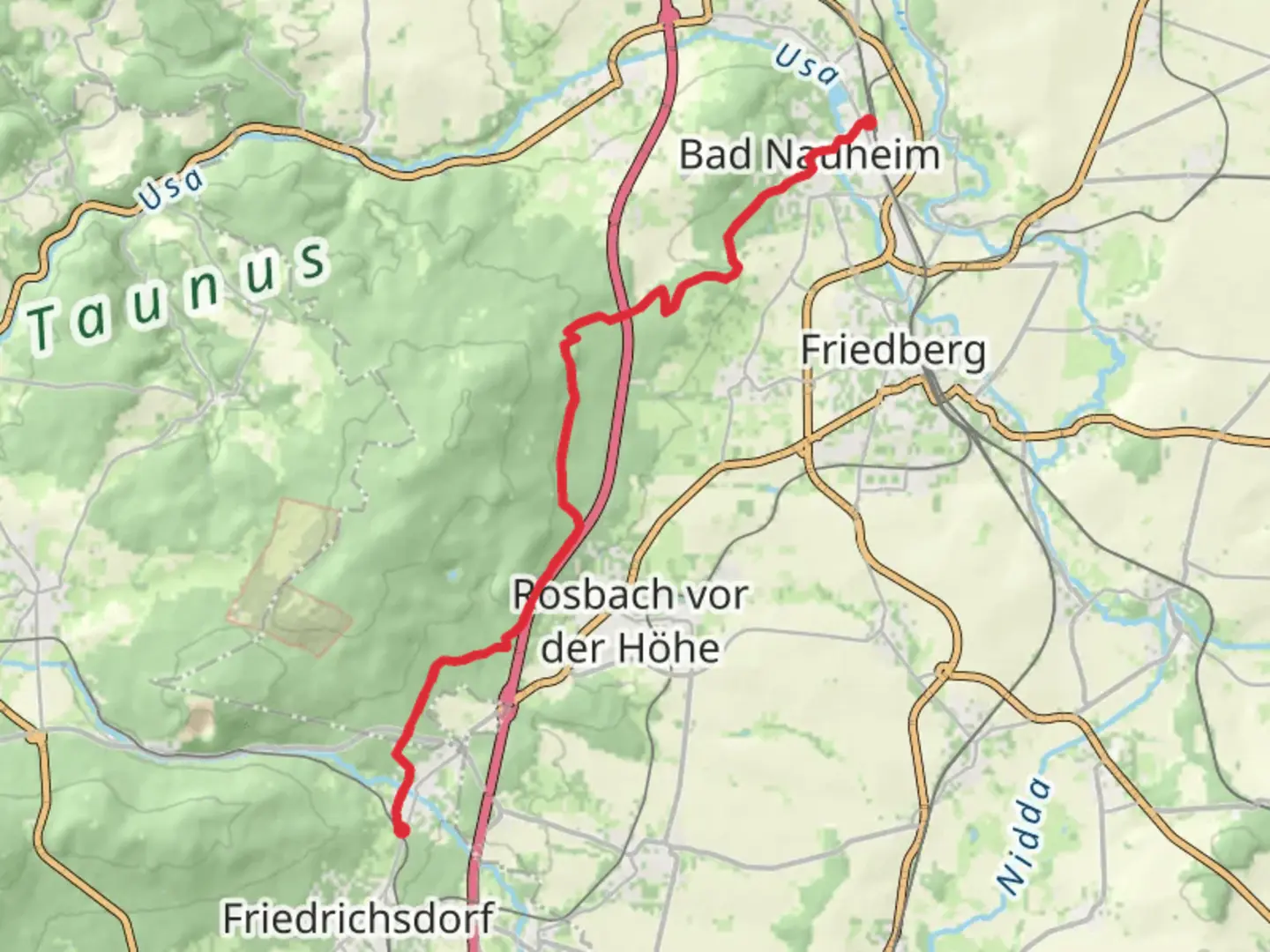 An image depicting the trail Bad Nauheim to Koppern and its surrounding area.