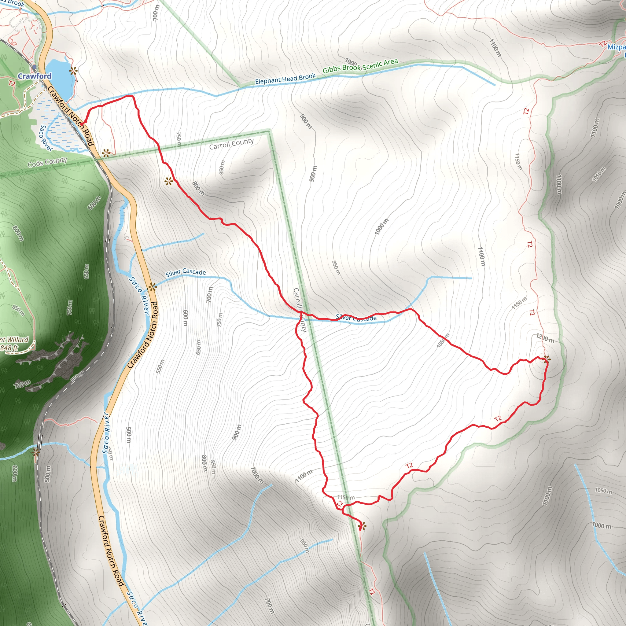 Mount Jackson and Mount Webster Loop Trail mobile static map