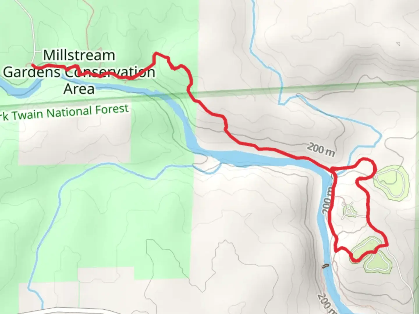 An image depicting the trail St Francis River Walk and its surrounding area.
