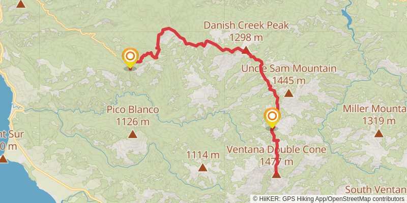 Ventana Double Cone via Skinner Ridge Trail stage 4 Map