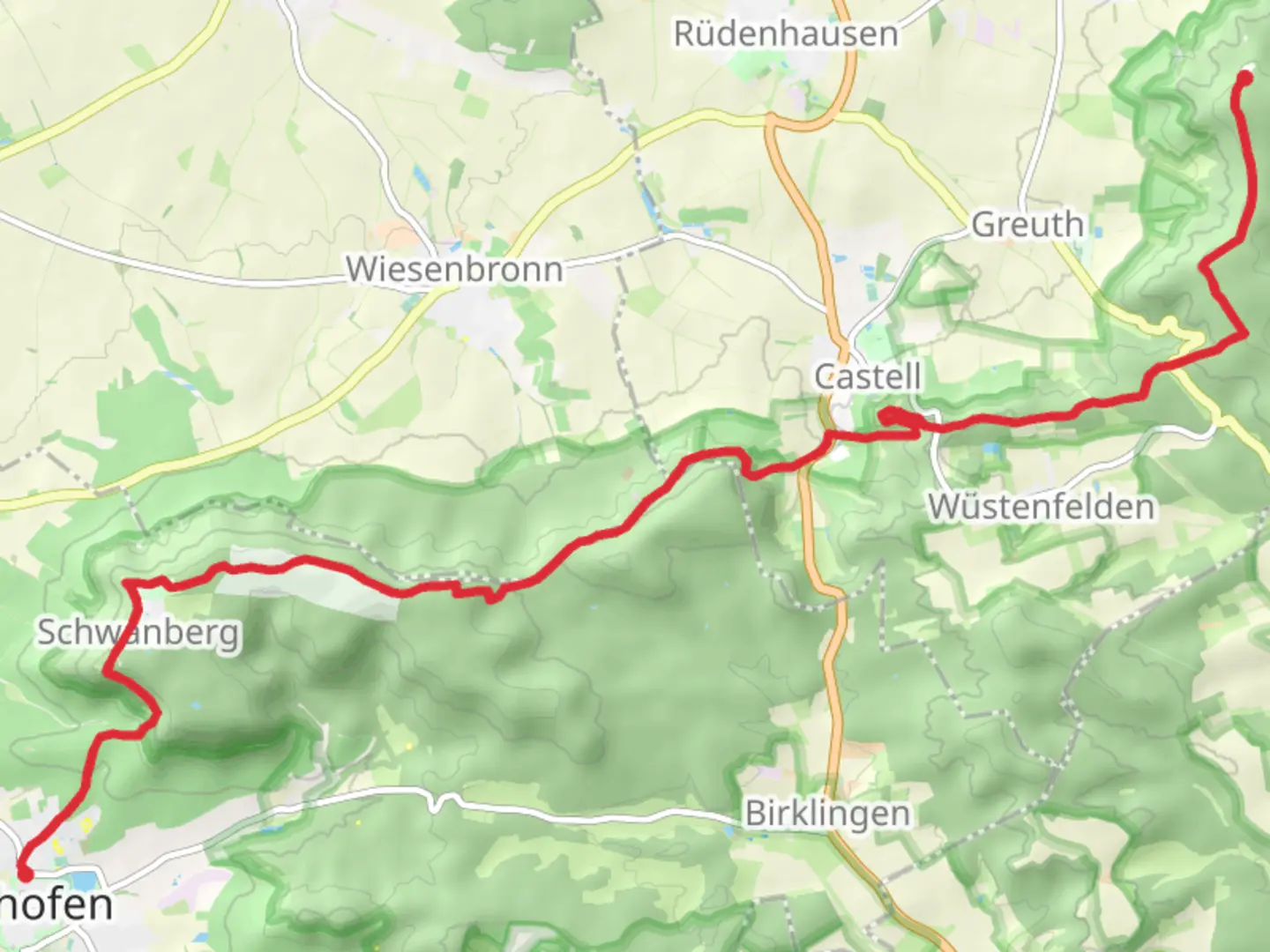 An image depicting the trail Iphofen to Friedrichsberg Walk and its surrounding area.