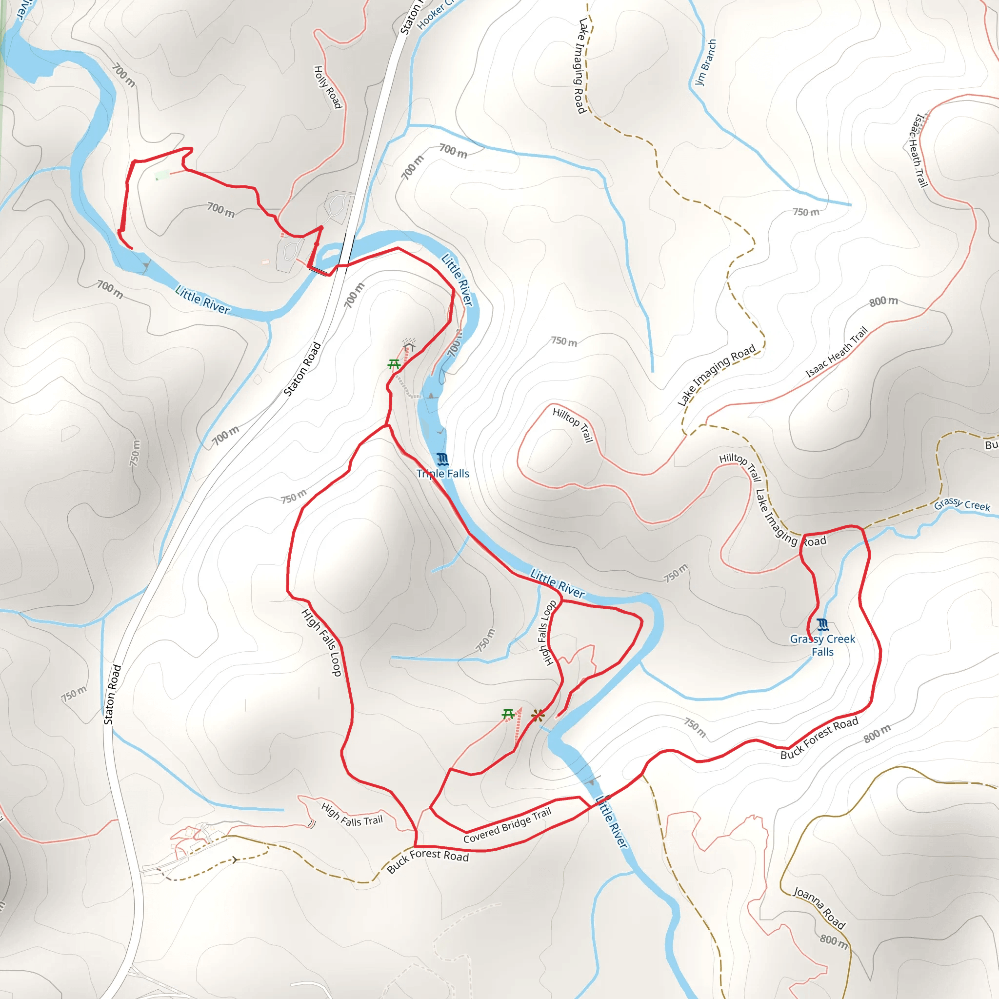 Hooker-Moore Cemetery, Triple Falls Trail and Grassy Creek mobile static map