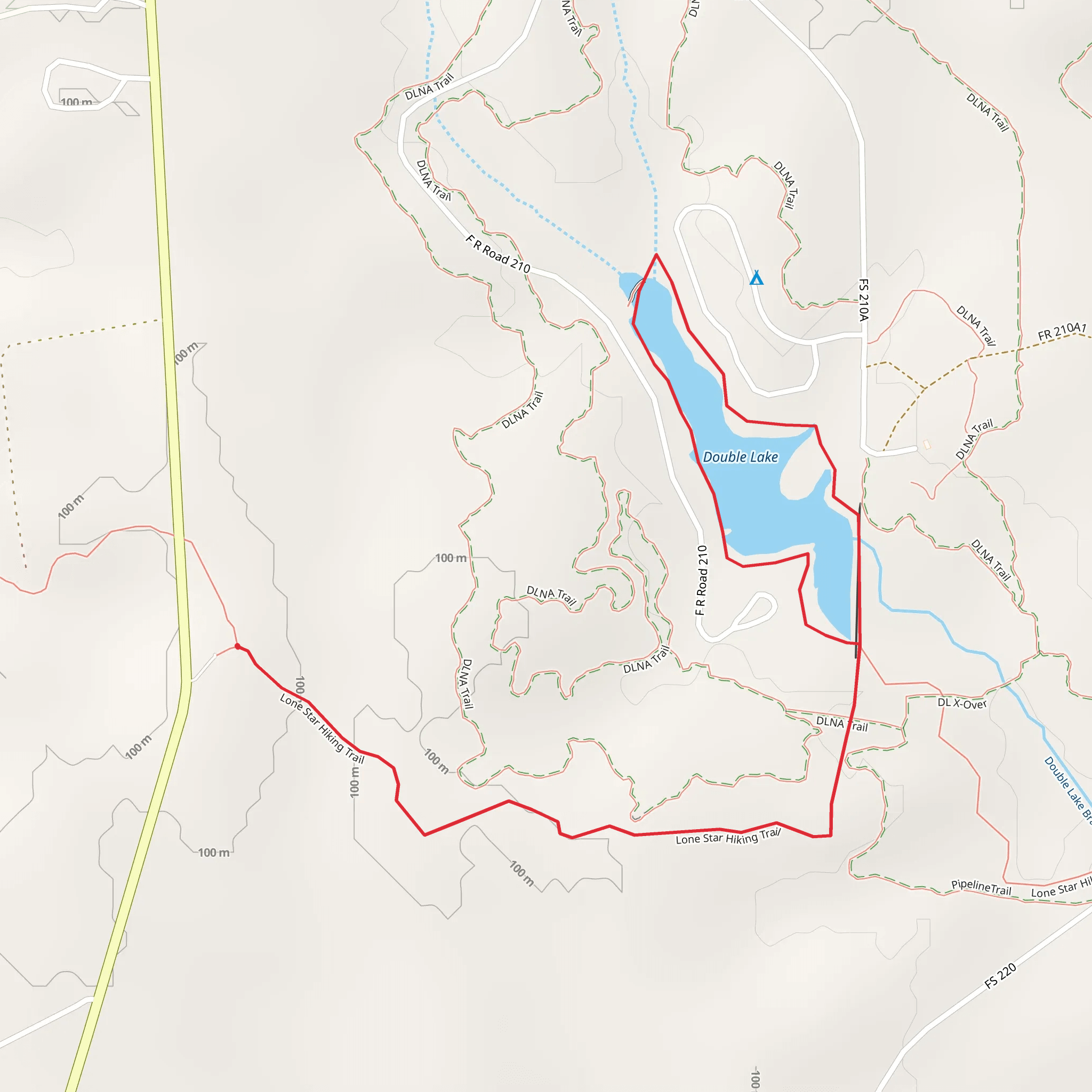 Double Lake Loop via Lone Star Hiking Trail mobile static map