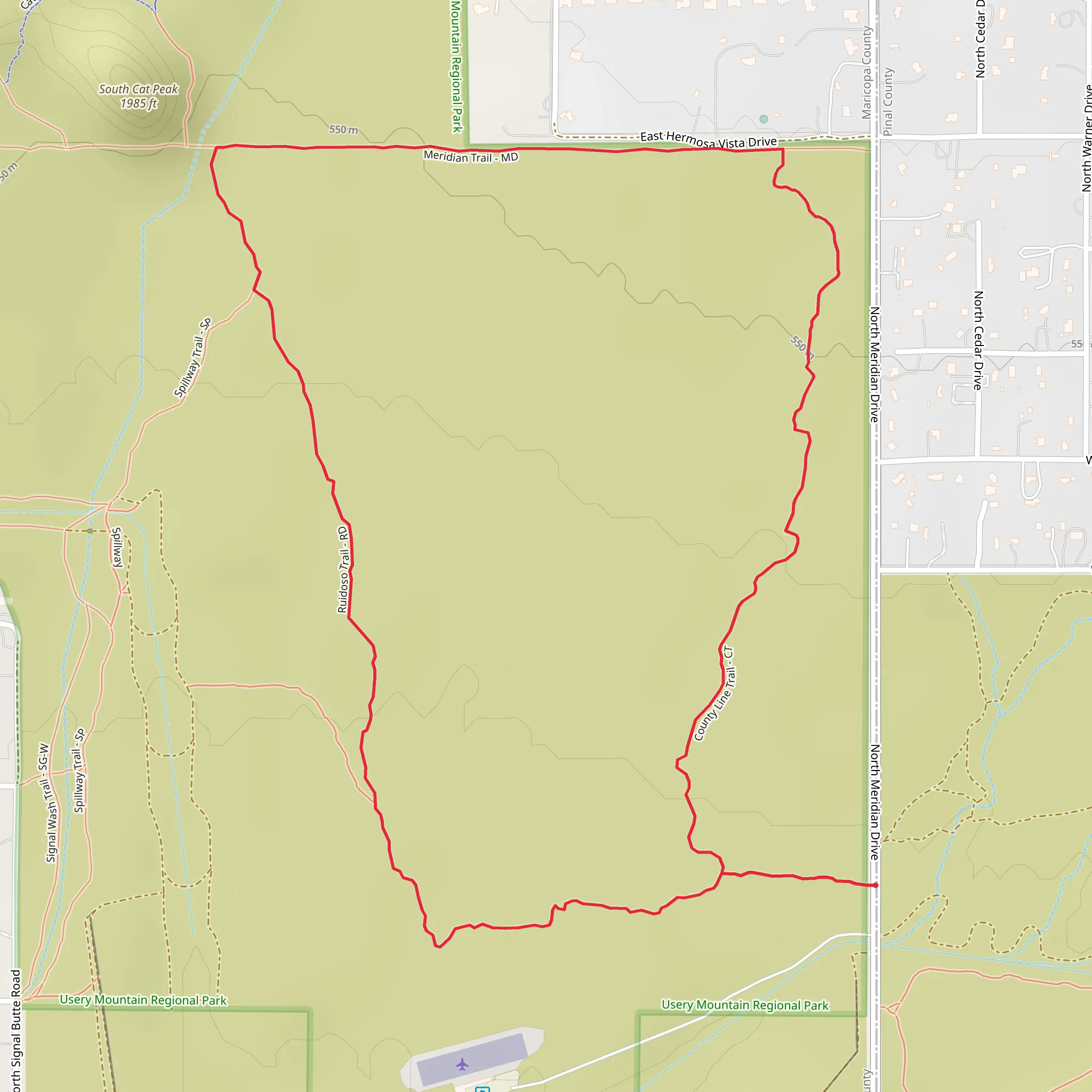 Ruidoso, Meridian and County Line Loop Trail mobile static map