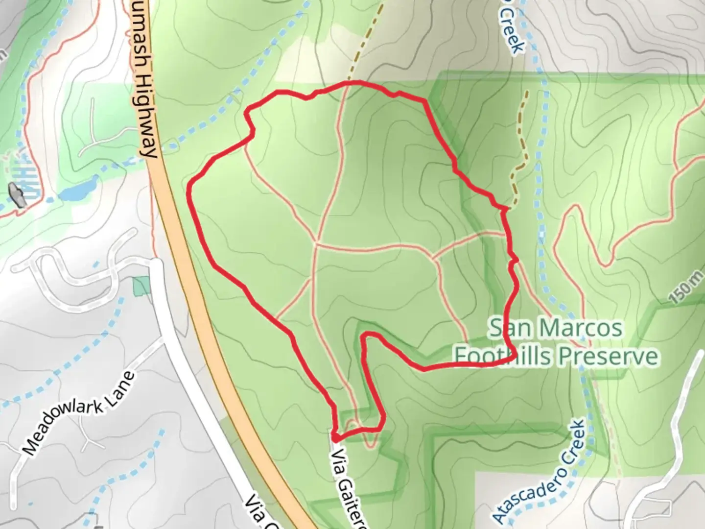 An image depicting the trail San Marcos Foothills Preserve Loop and its surrounding area.