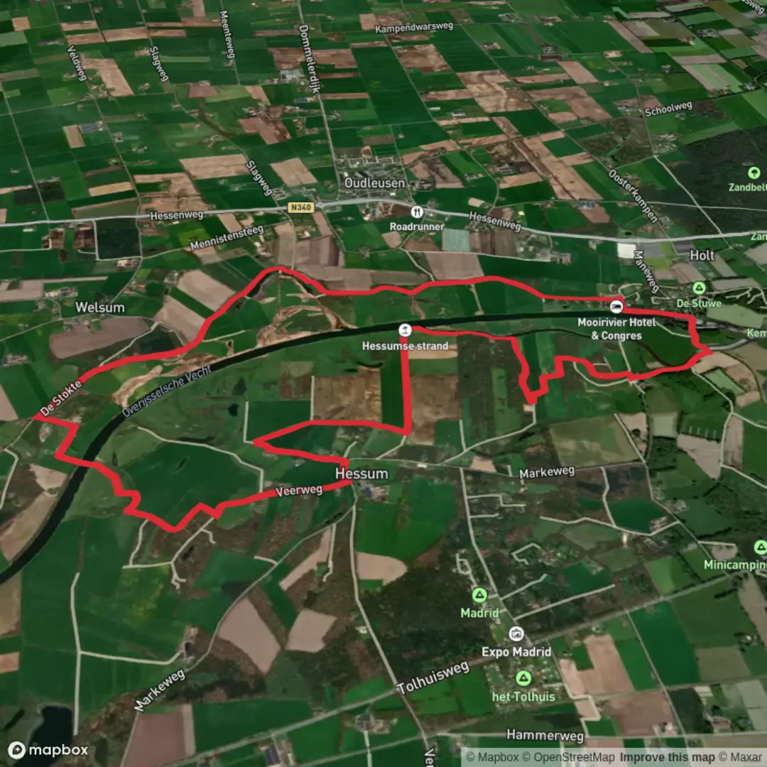 An image depicting the trail Hessumse Strand and Uitkijktoren de Stokle via Wolfsteeg and Gradie Noordmanpad and its surrounding area.