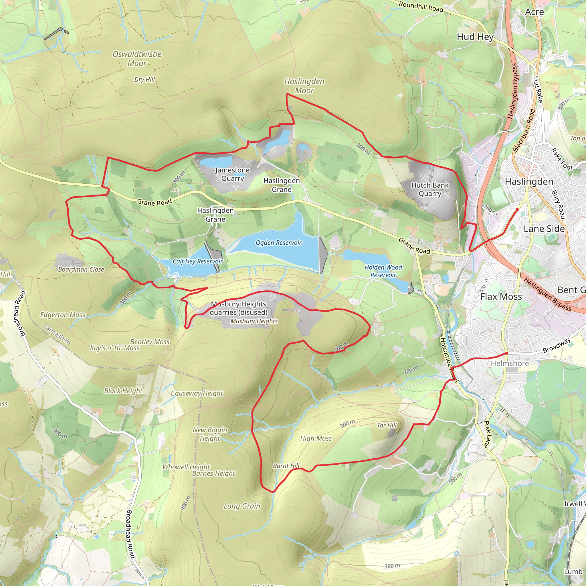 Haslingden to Helmshore Walk via Calf Hey Reservoir mobile static map