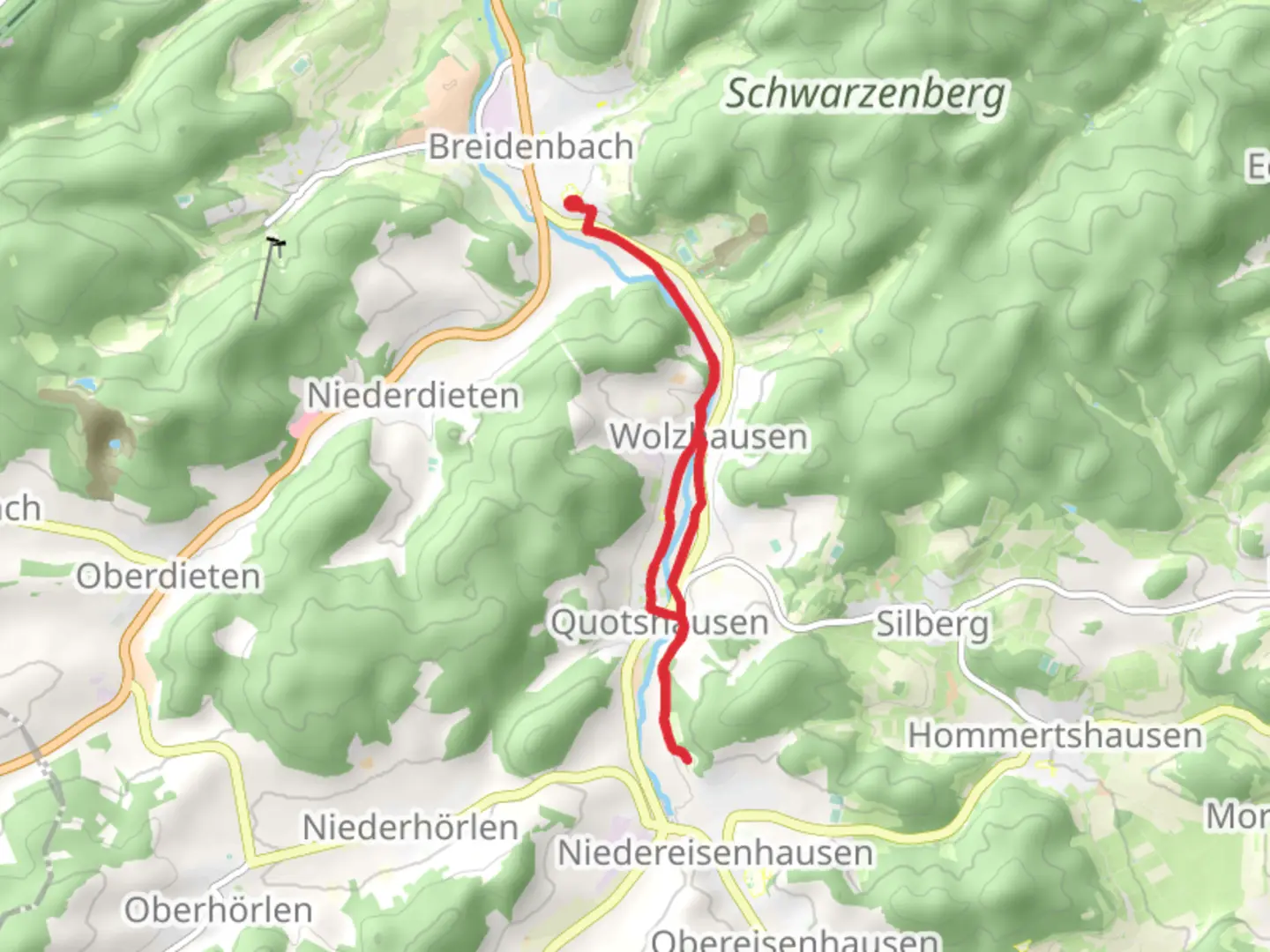 An image depicting the trail Perf via Auweg and its surrounding area.