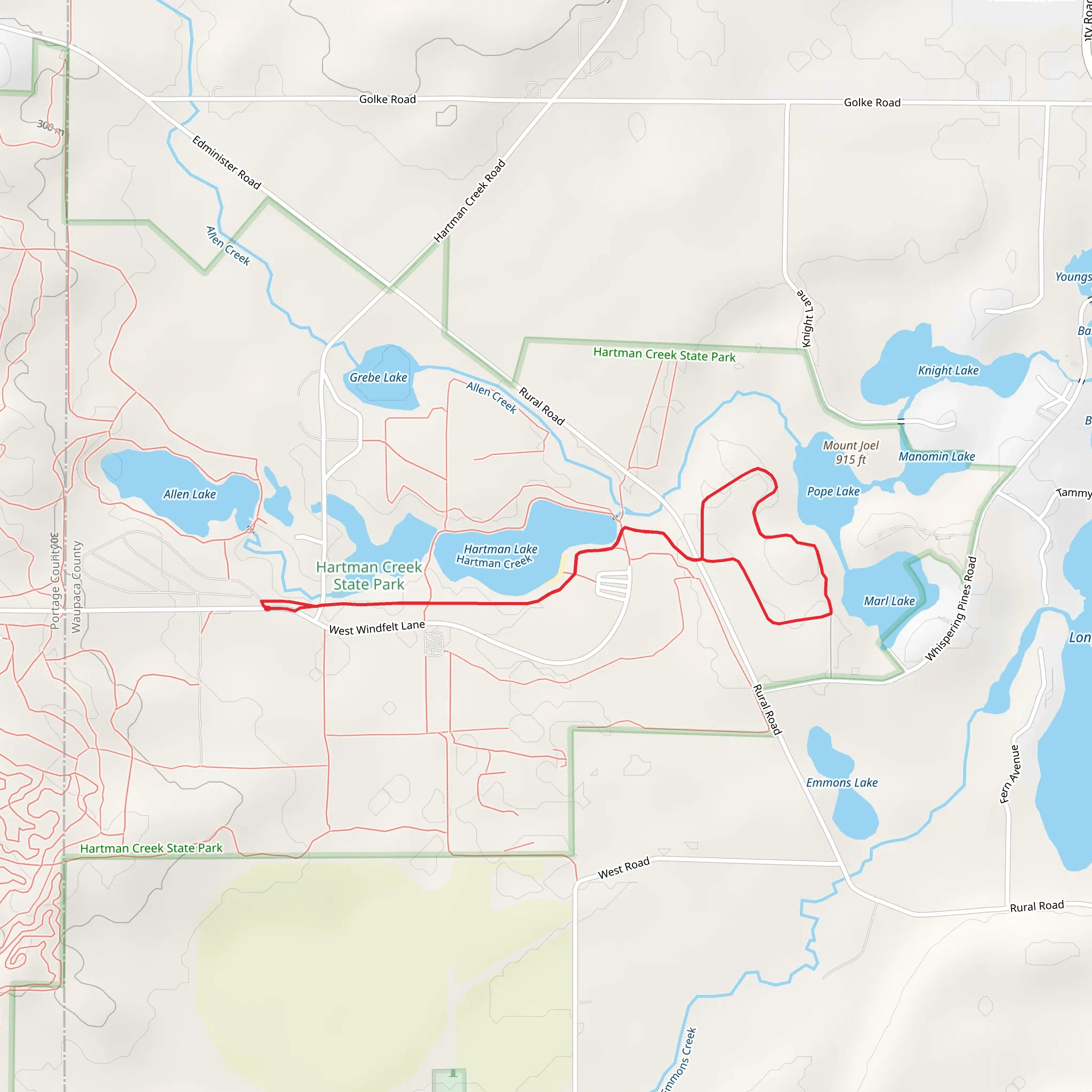 Hartman Lake, Pope Lake and Marl Lake beside Loop mobile static map