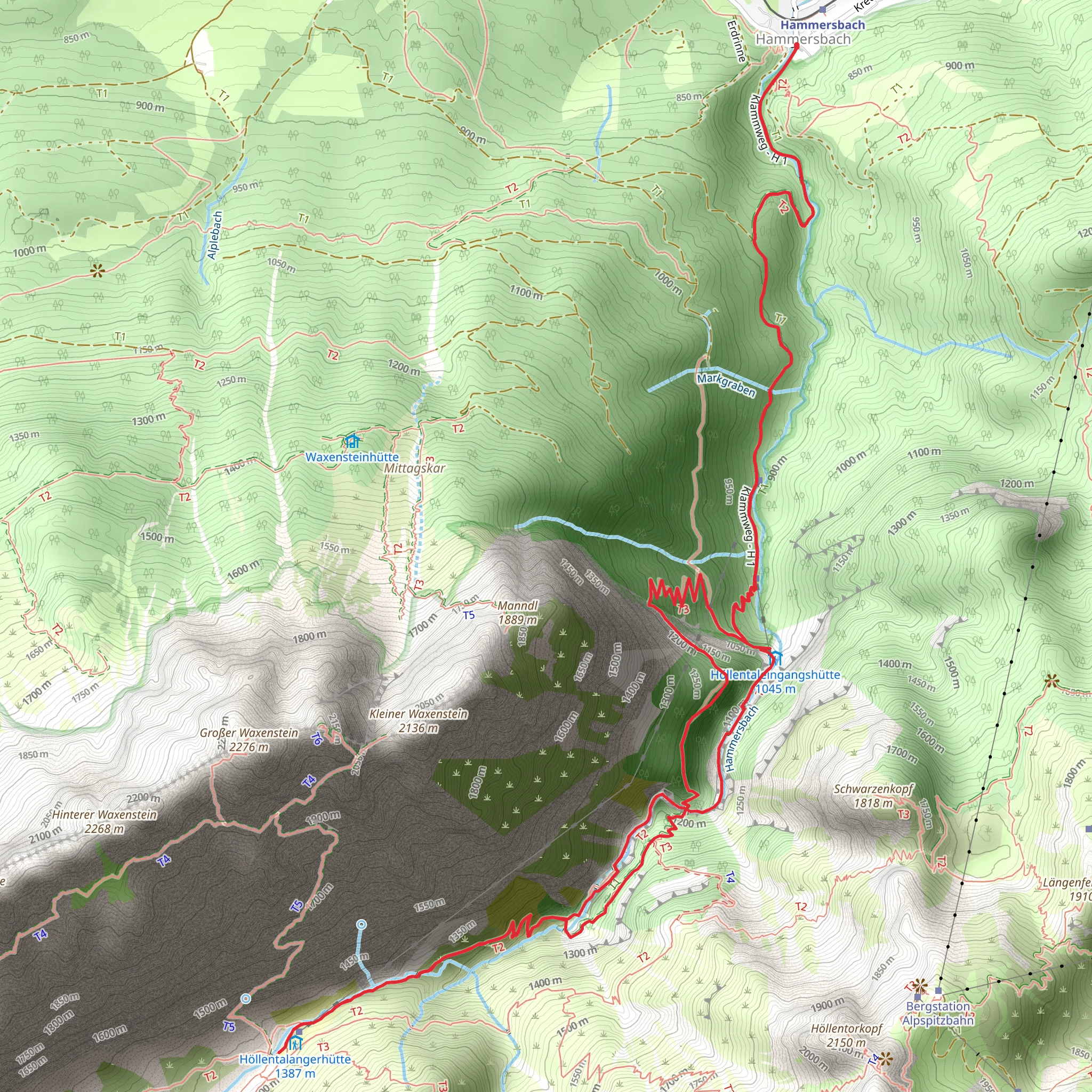 Höllentalangerhütte Walk via Hammersbach mobile static map