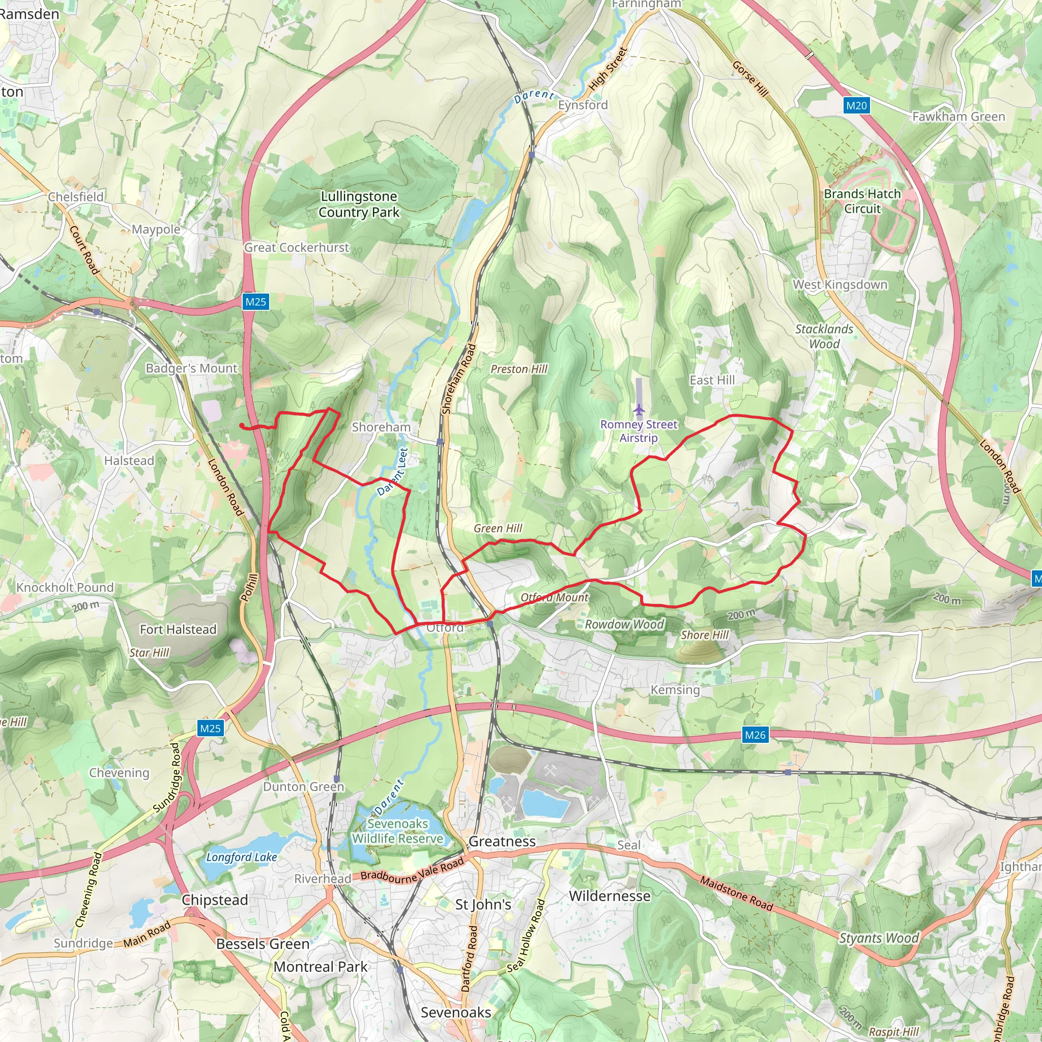 Otford - Romney Street and Woodlands from Badger's Mount mobile static map