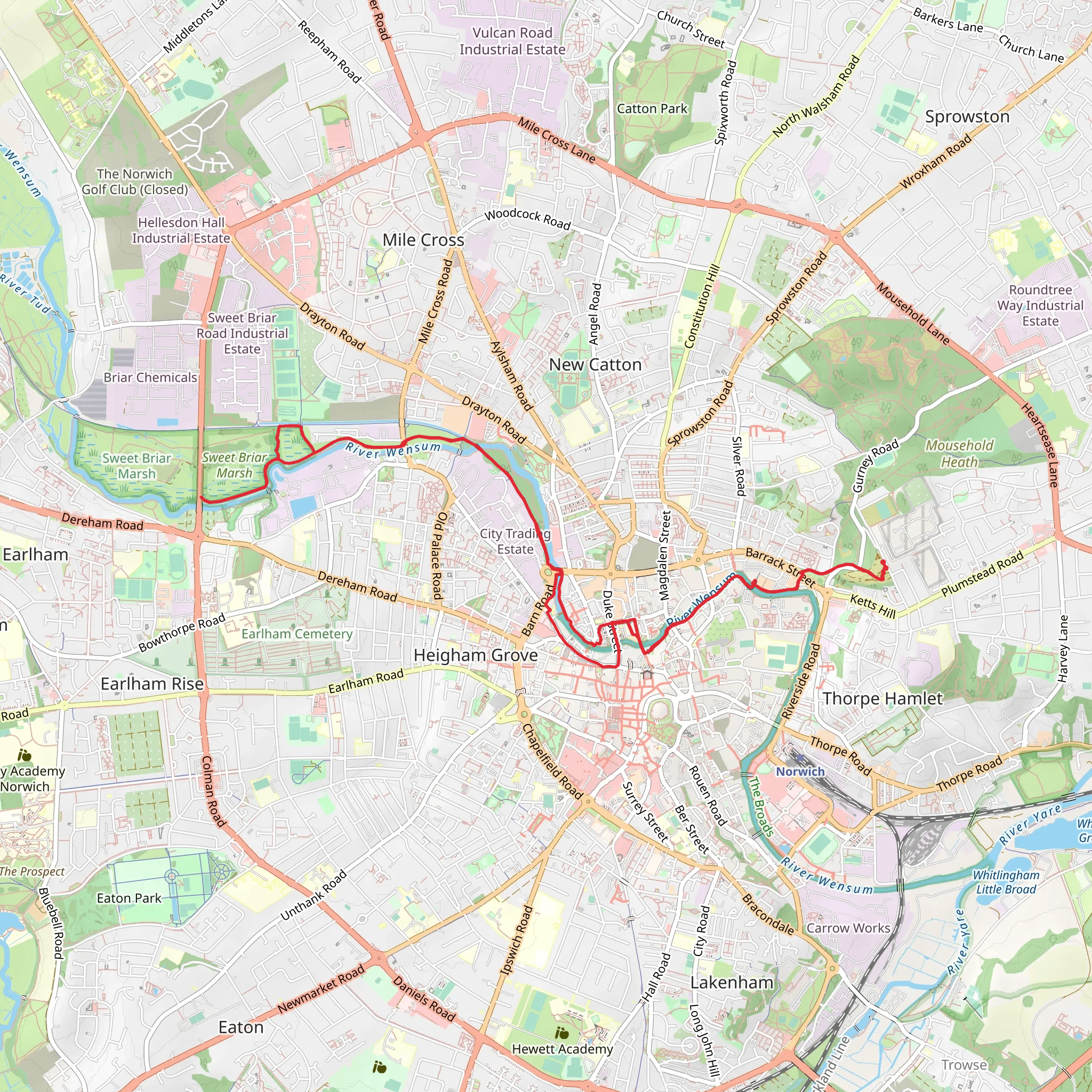 River Wensum, Train Wood and Wensum LNR Walk mobile static map