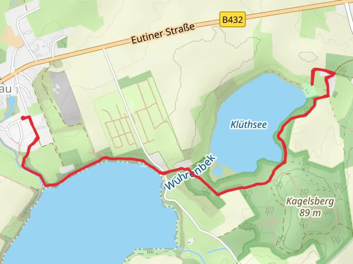 An image depicting the trail Klüthsee Out and Back and its surrounding area.