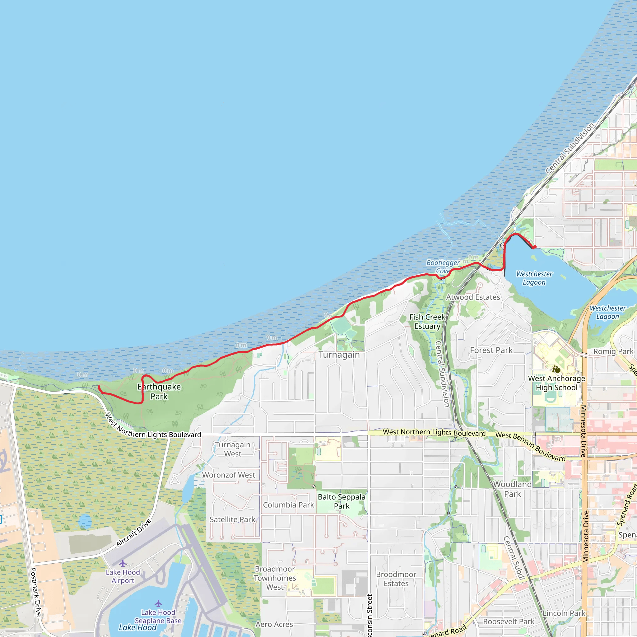 Tony Knowles Coastal Trail - Short from Westchester Lagoon mobile static map