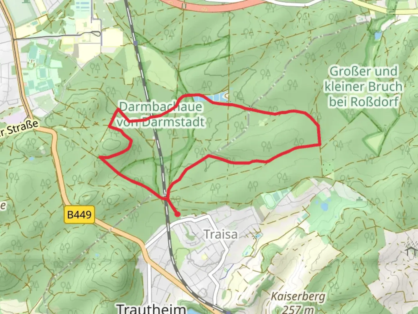 An image depicting the trail Ostparkweg and Waldlehrpfad Loop and its surrounding area.