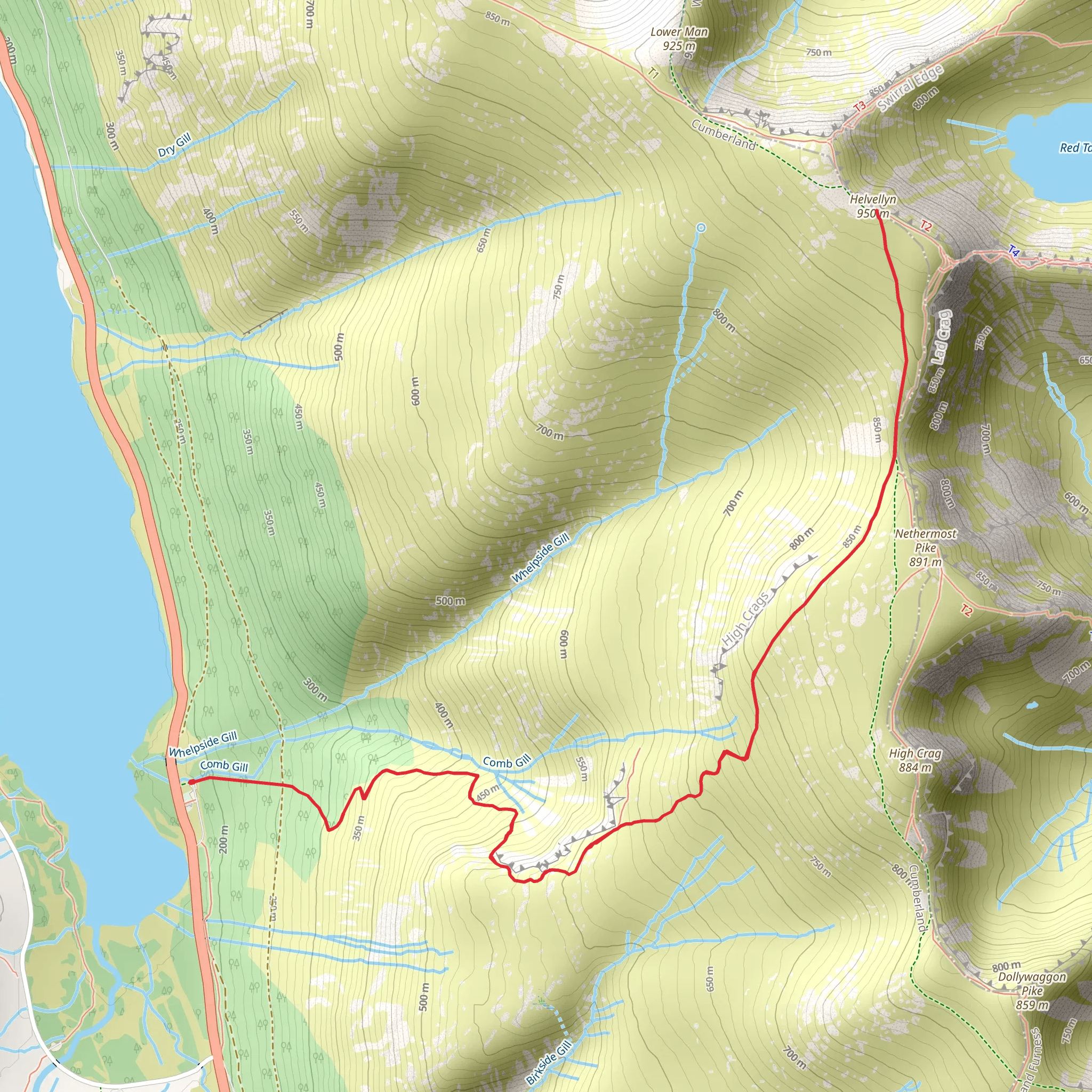 Helvellyn from Wythburn Church mobile static map