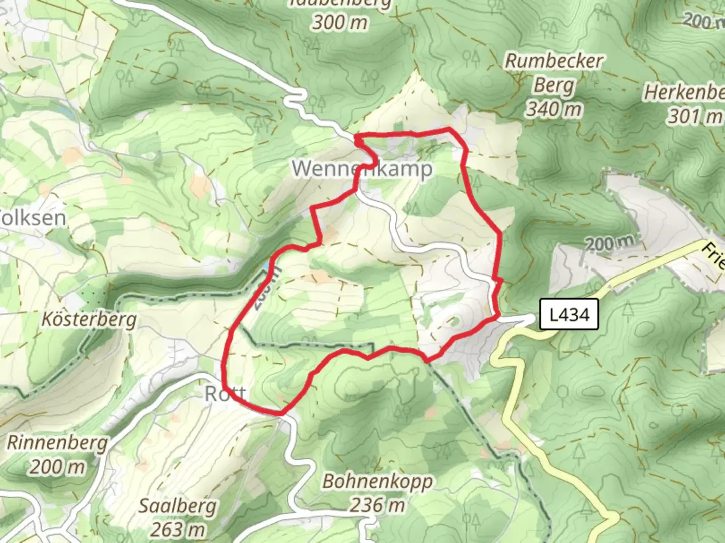 An image depicting the trail Extertal Rott Loop and its surrounding area.