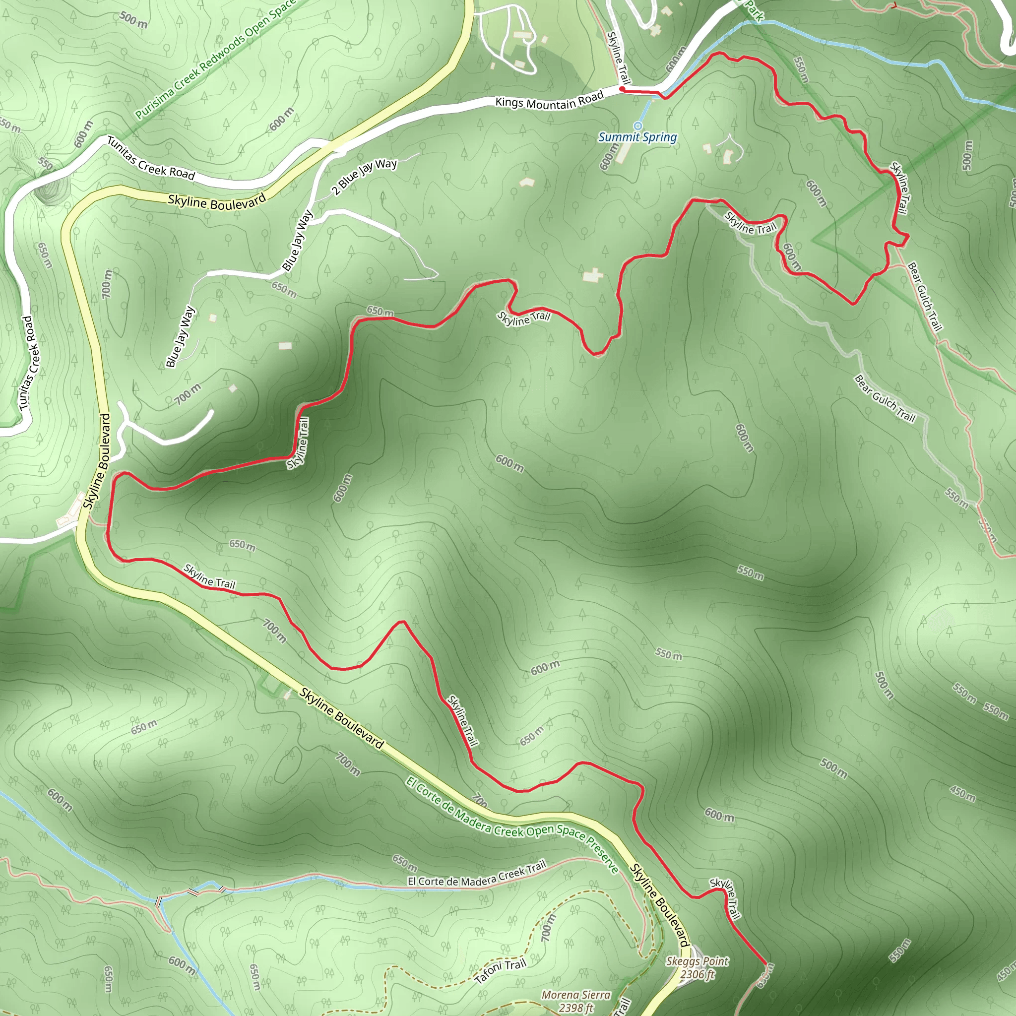Skyline Trail from Kings Mountain Road mobile static map