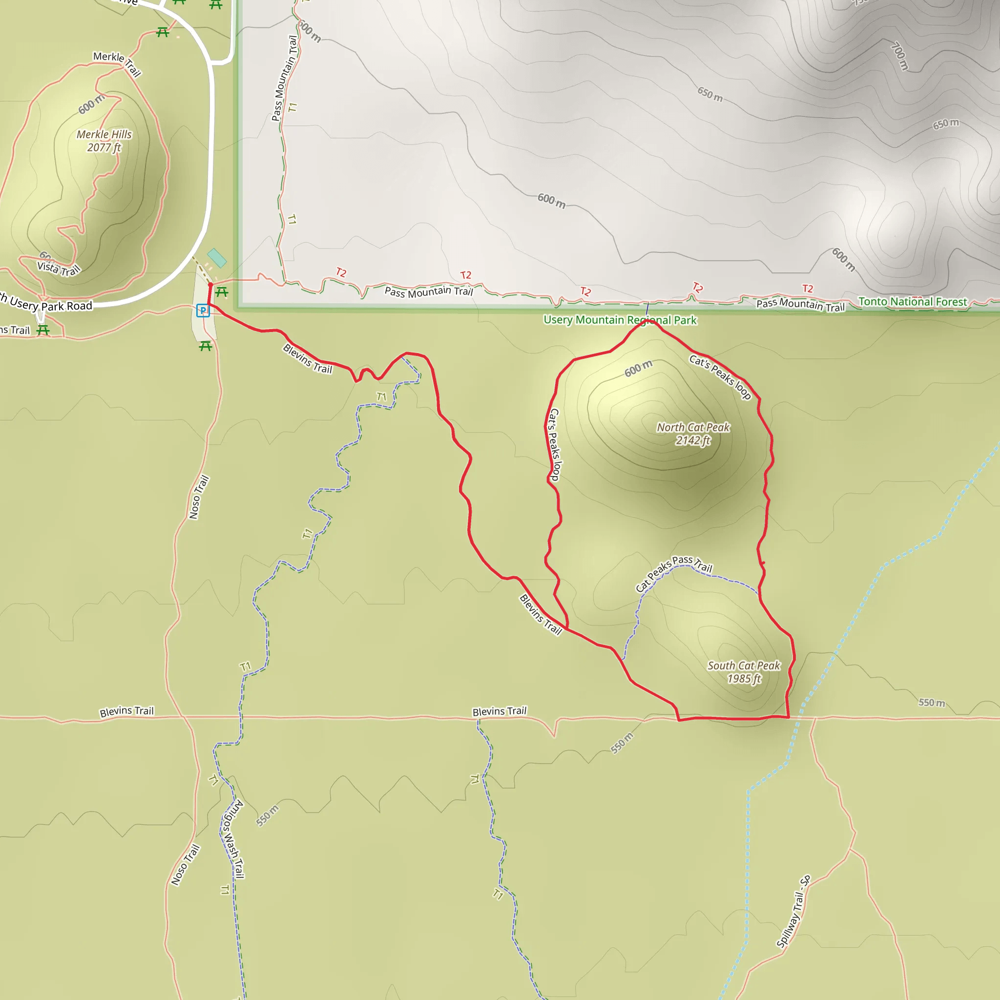 Blevins Trail and Cat's Peaks Loop mobile static map