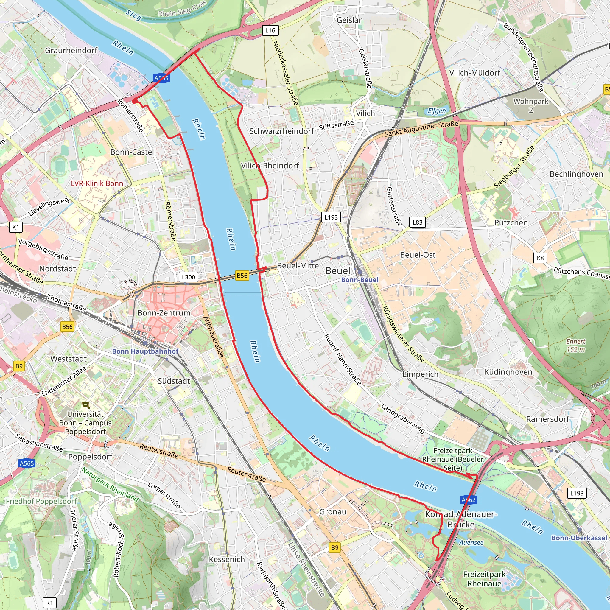Boon and River Rhine Loop via Kennedybrucke mobile static map