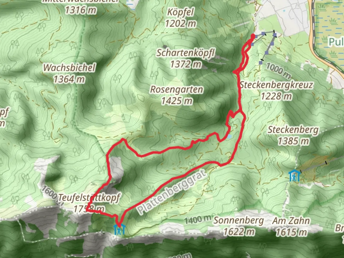 An image depicting the trail Teufelstättkopf Loop via Maximiliansweg and its surrounding area.
