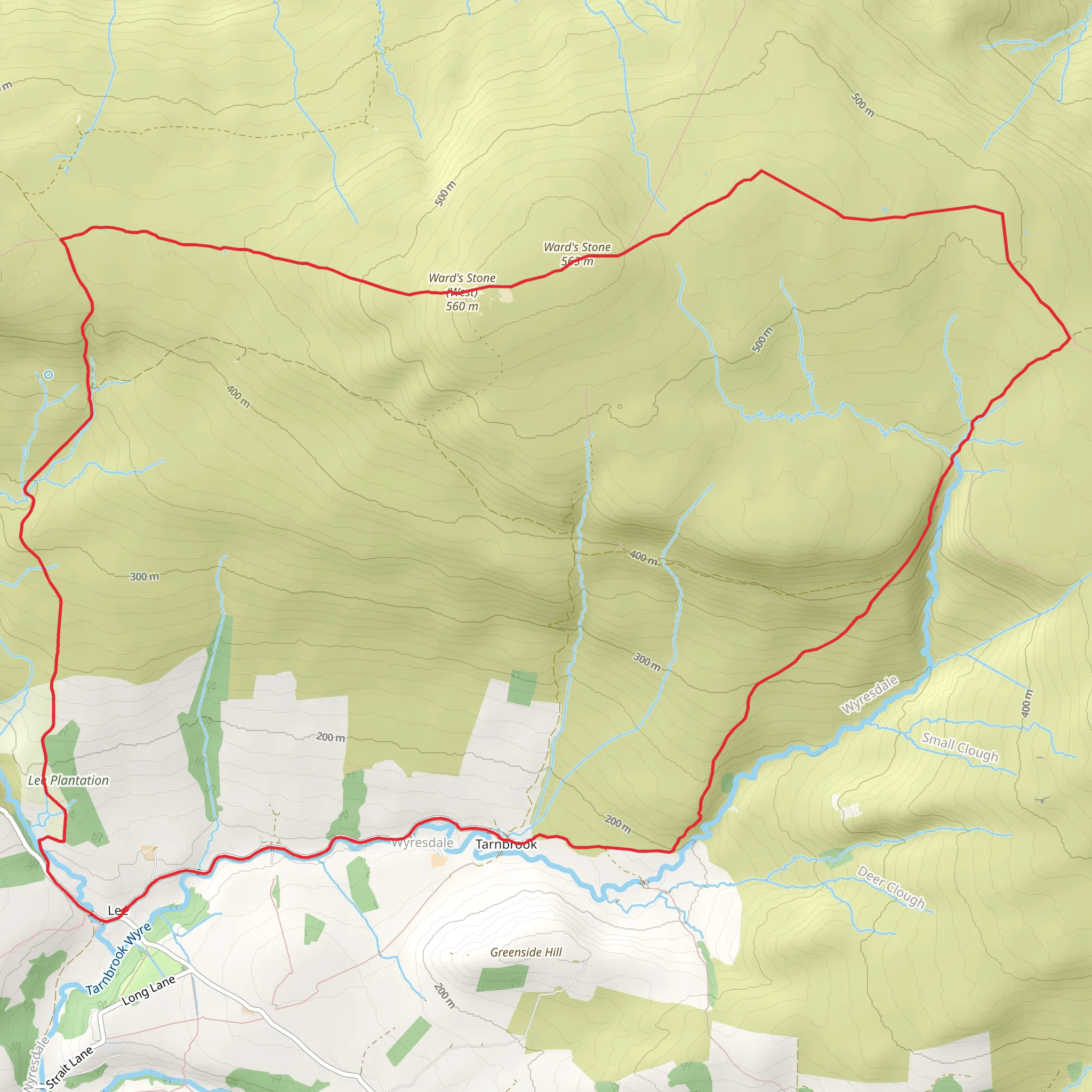 Tarnbrook and Ward's Stone Loop mobile static map