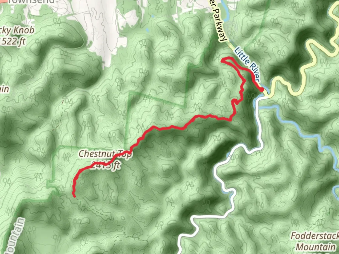 An image depicting the trail Chestnut Top Trail and its surrounding area.