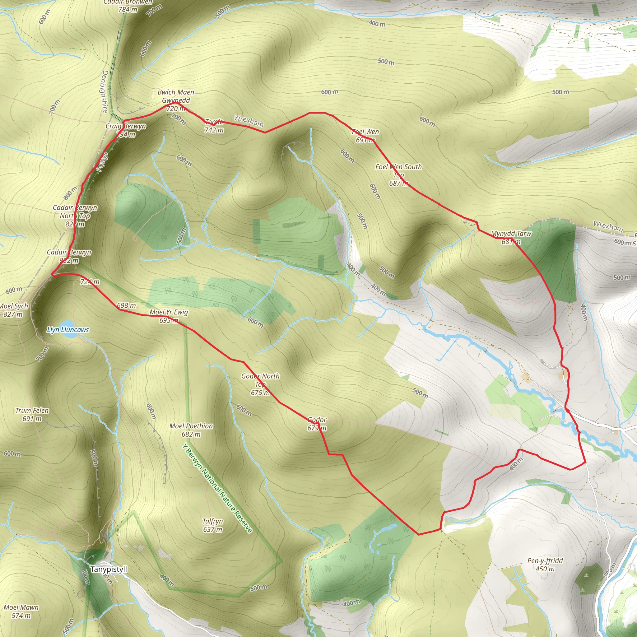 Cadair Berwyn from Cwm Maen Gwynedd mobile static map