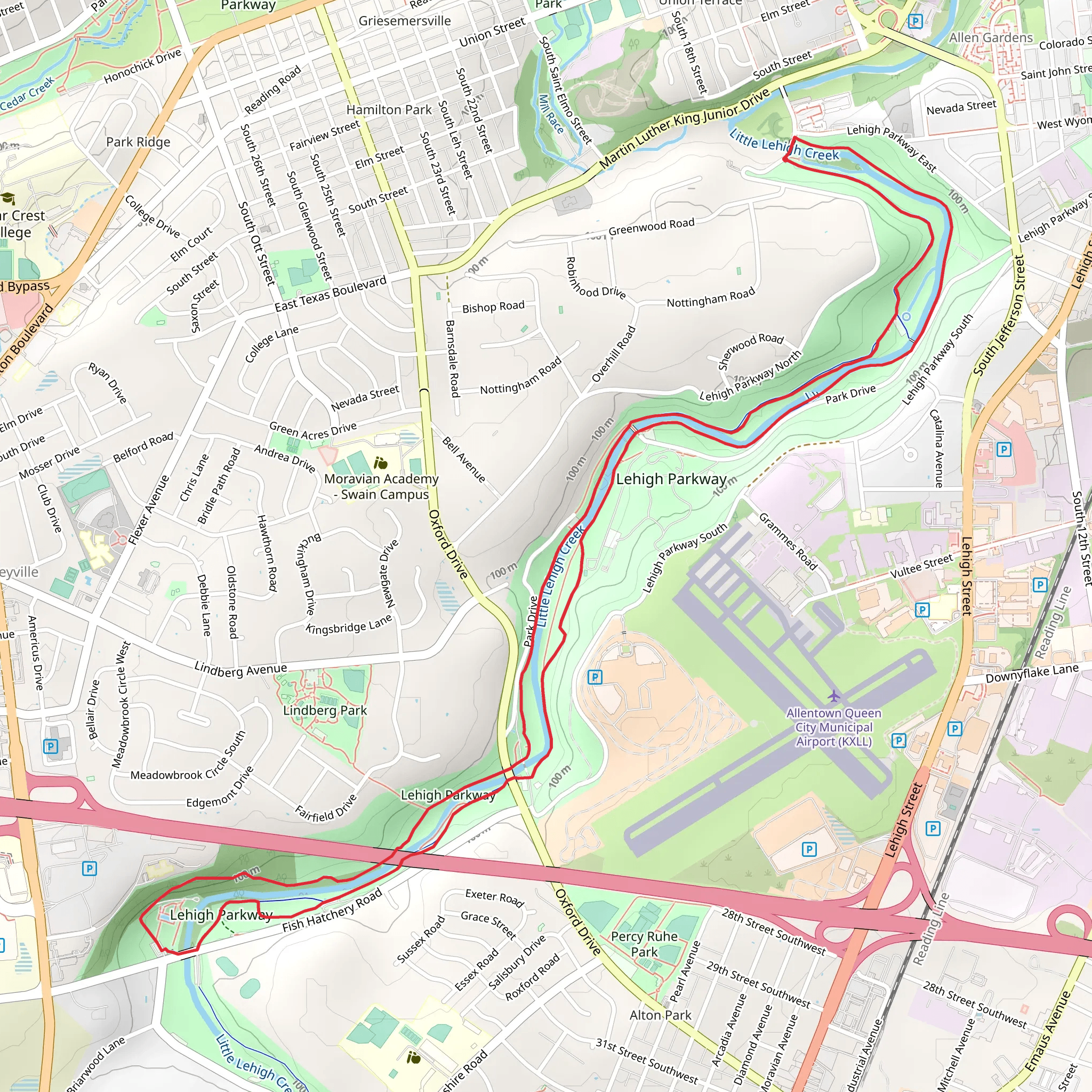 Little Lehigh Creek via North and South Side Path mobile static map