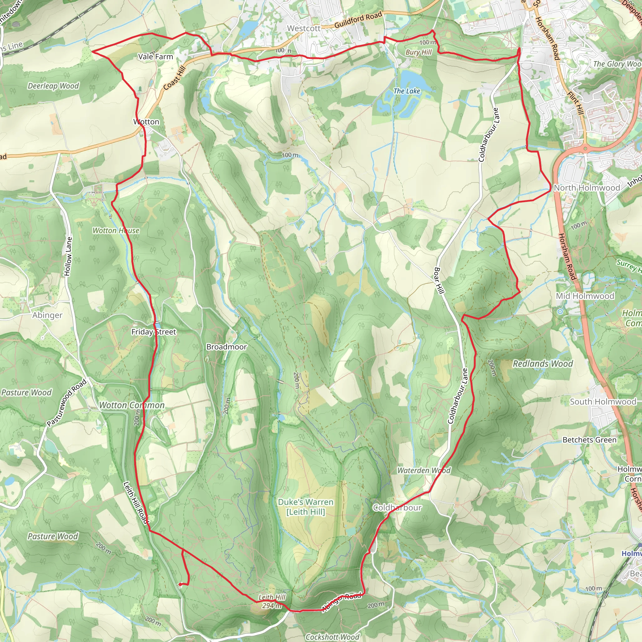 Wotton Common, Hovelfield Copse and Redlands Wood Loop mobile static map