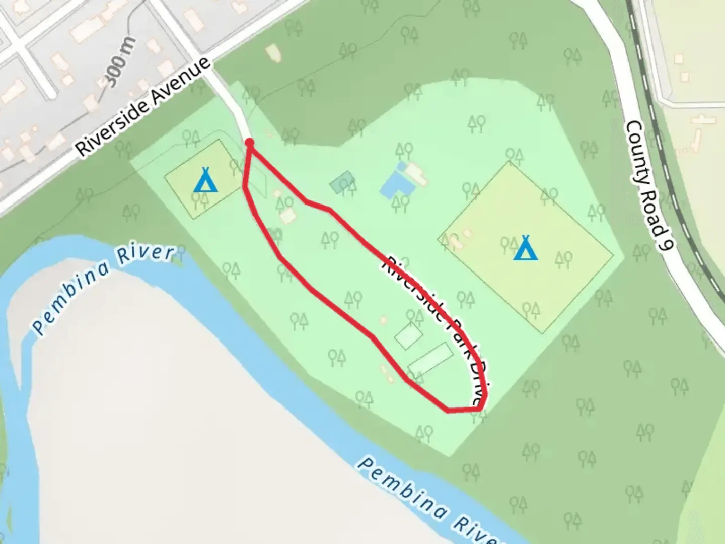 An image depicting the trail Riverside Park Drive Loop and its surrounding area.