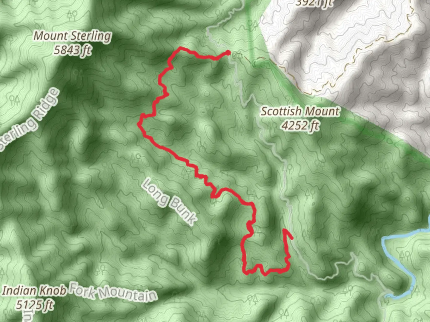 An image depicting the trail Mount Sterling Trail and Little Cataloochee Trail and its surrounding area.
