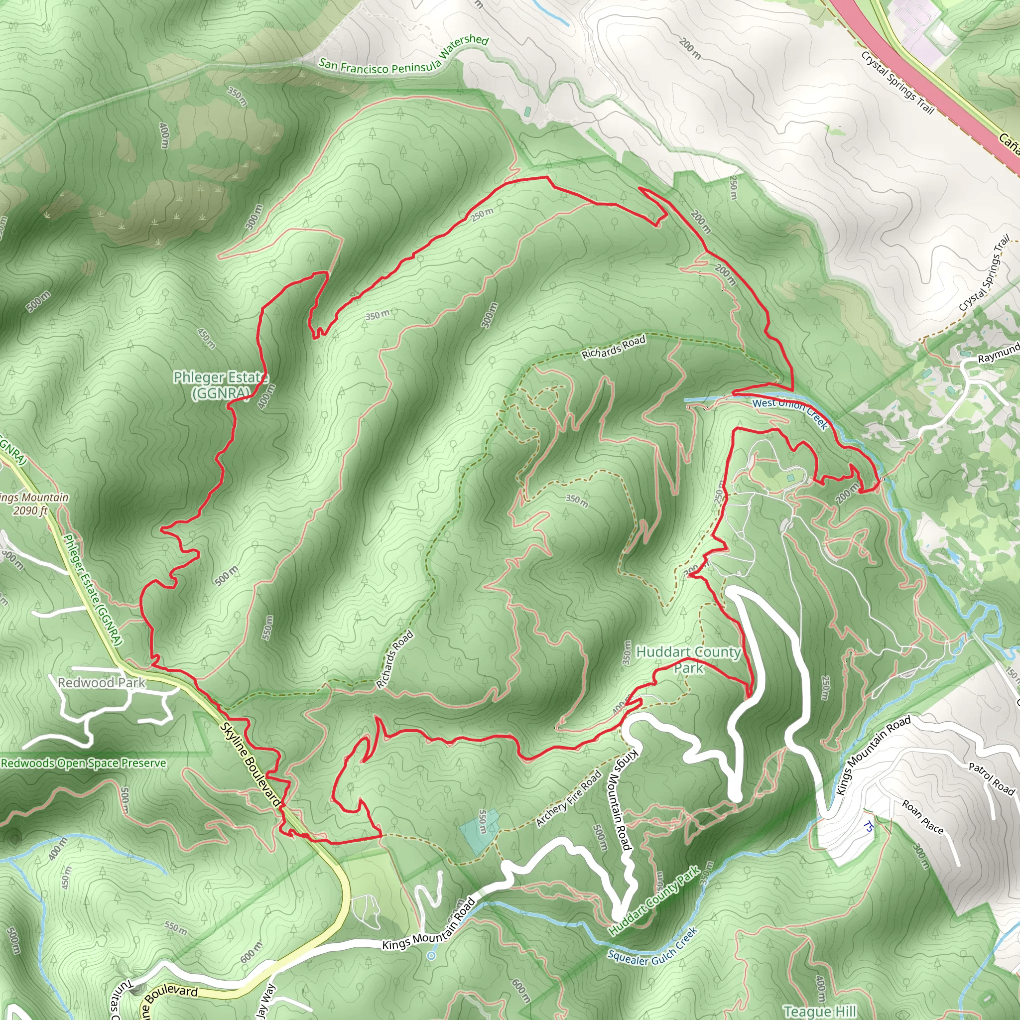 Chinquapin Trail, Miramontes Trail and Skyline Trail Loop mobile static map