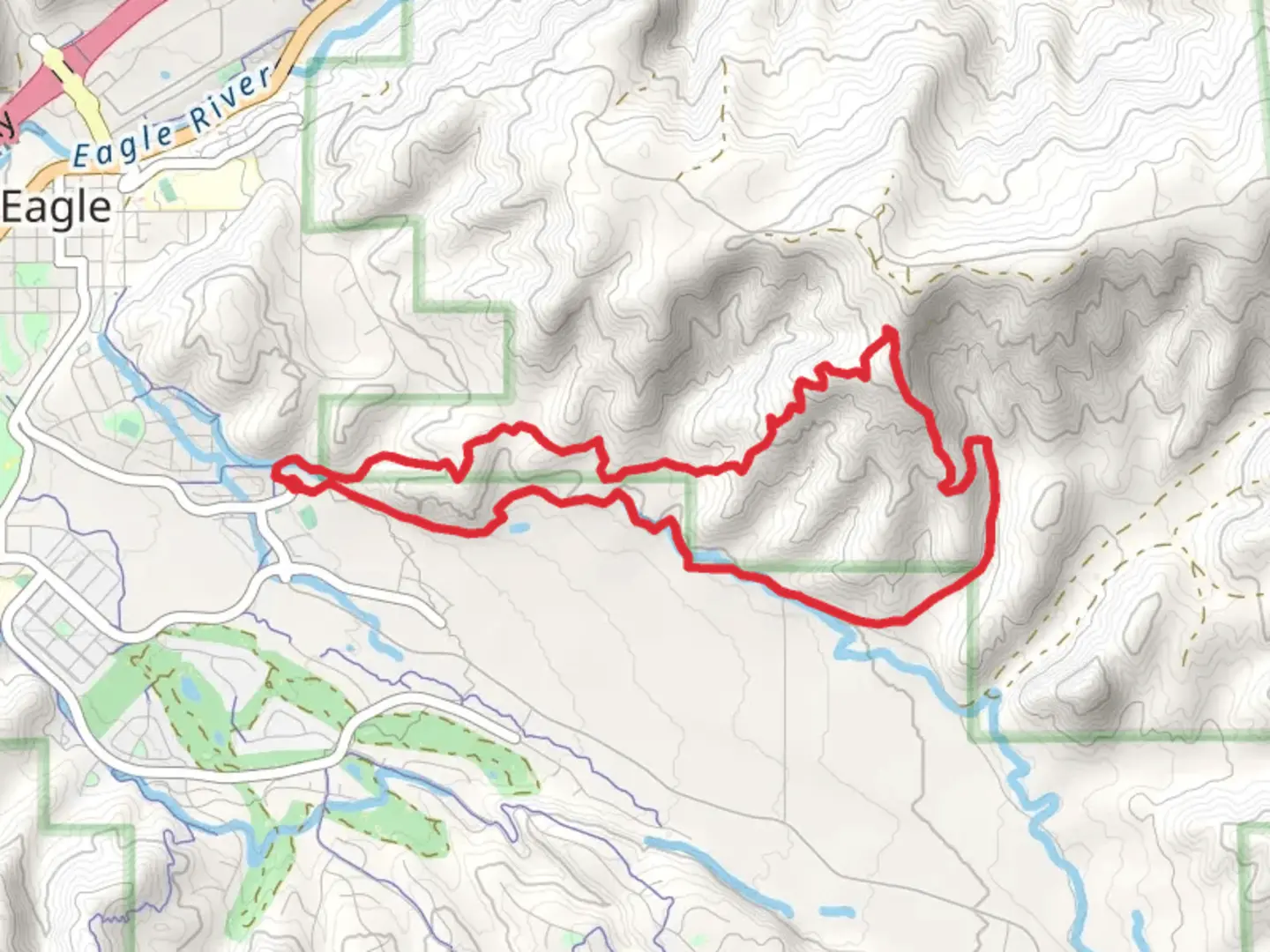 An image depicting the trail Haymaker and Pool and Ice Rink Loop and its surrounding area.