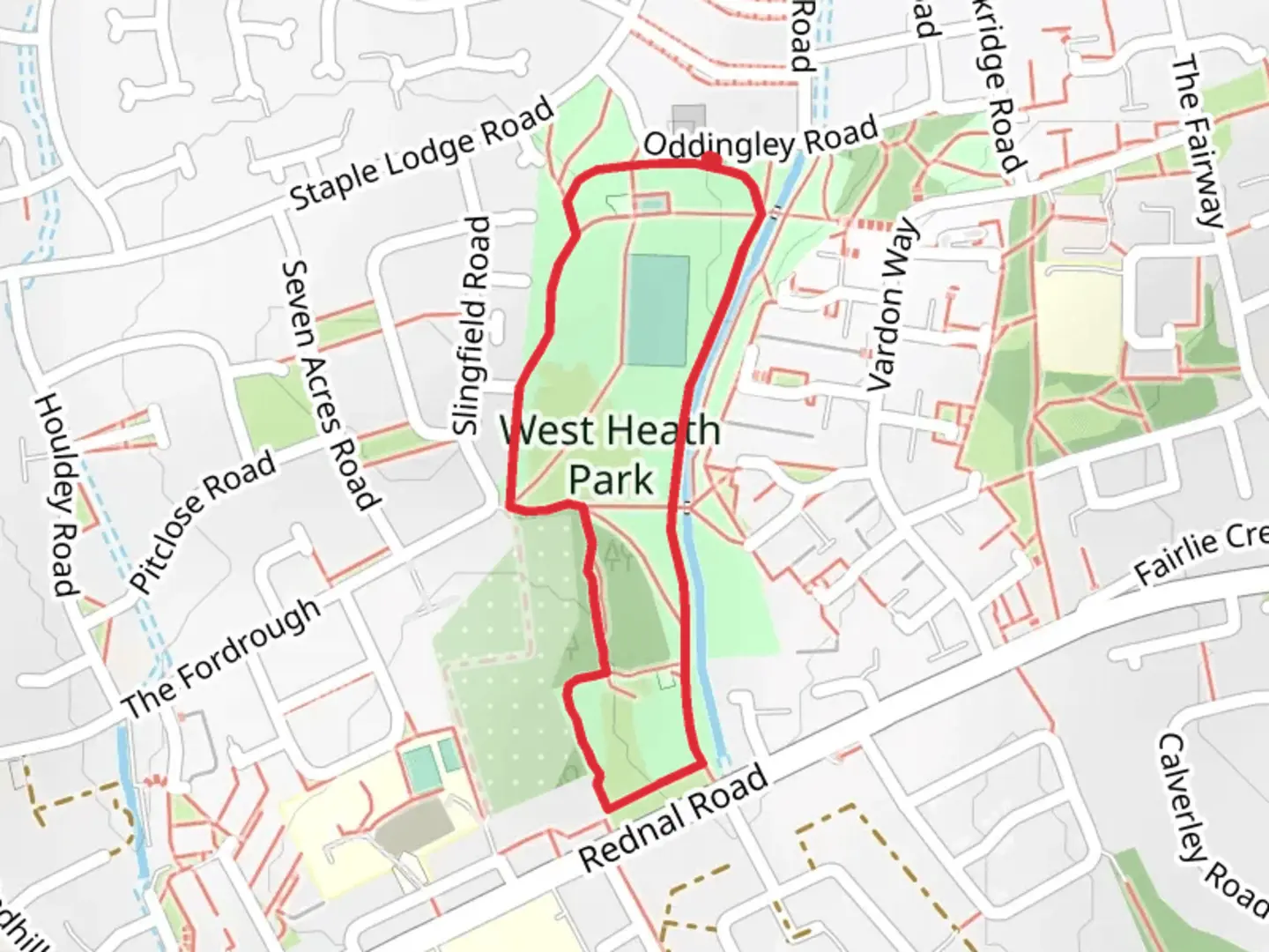 An image depicting the trail West Heath Park Loop and its surrounding area.