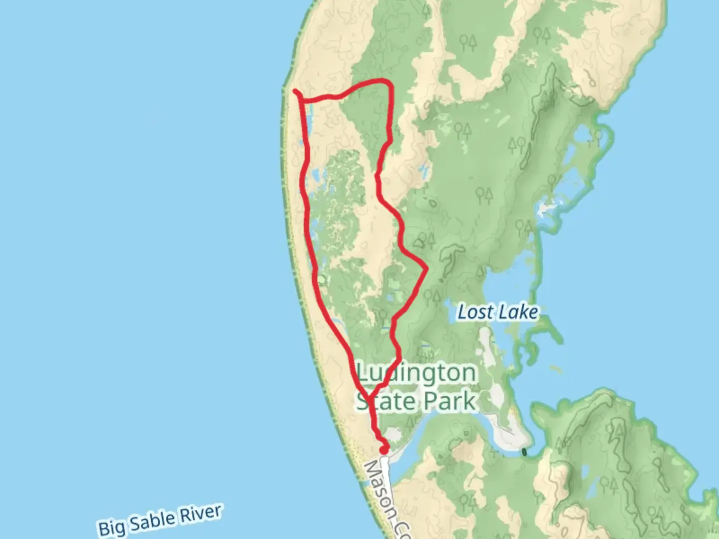 An image depicting the trail Big Sable Point and Lighthouse Loop Trail and its surrounding area.